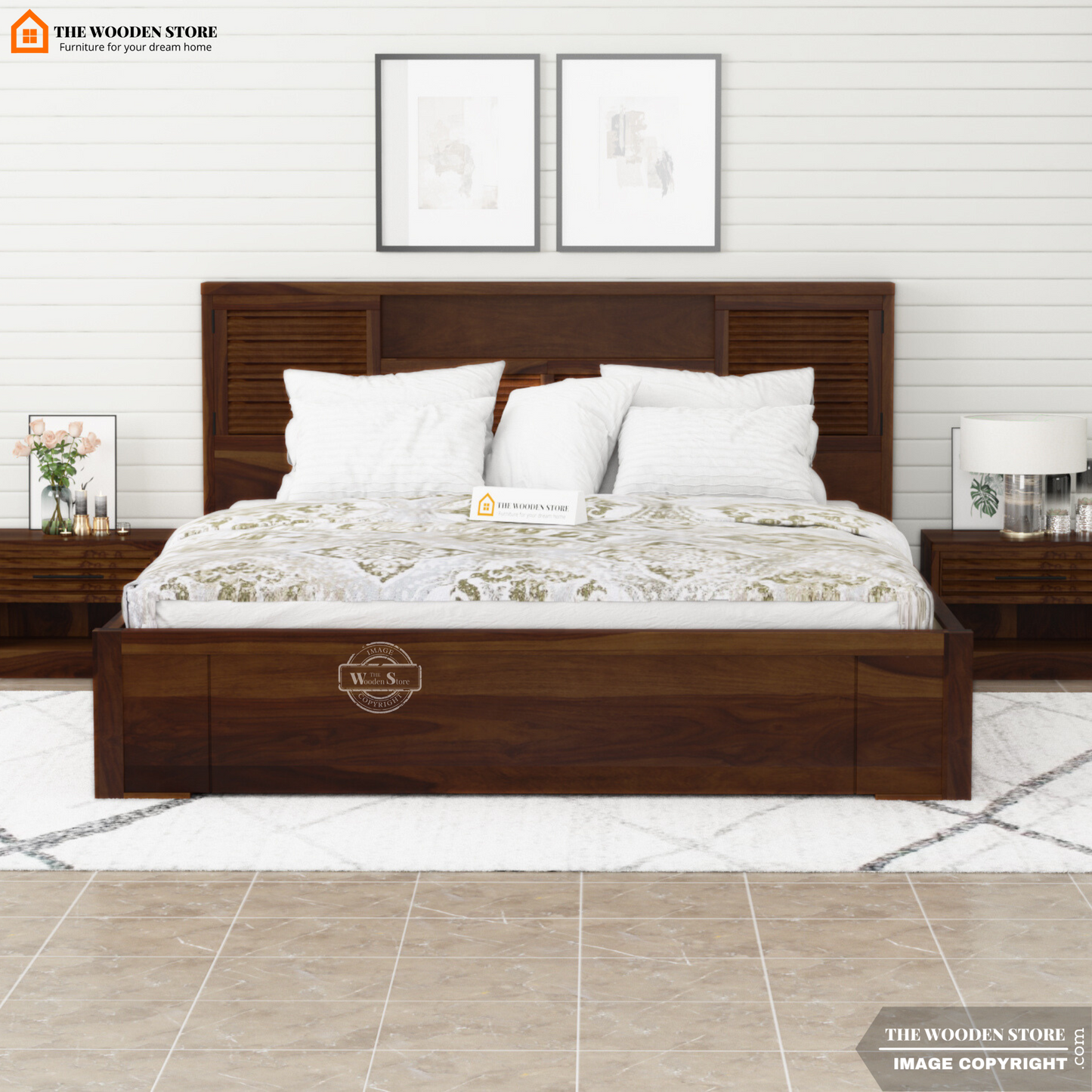 Franklin Bed with Drawer Storage (Queen Size, Walnut Finish)