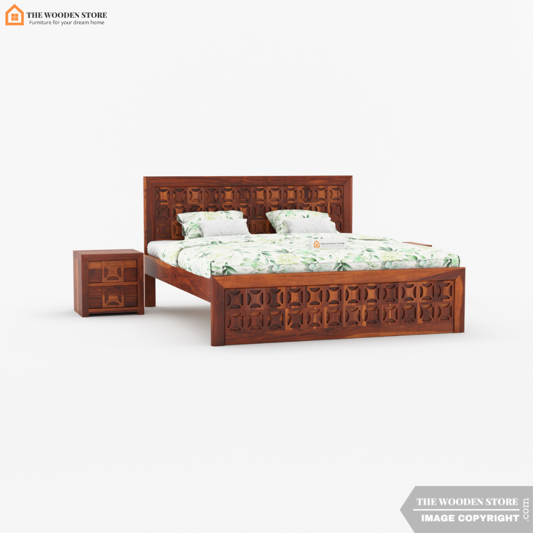 Xavier Bed with Drawer Storage (King Size, Honey Finish)