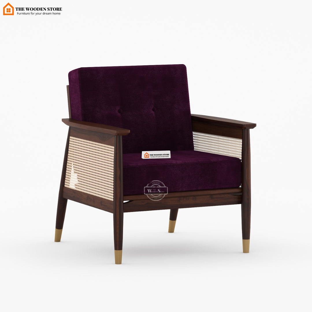 Eliath Cane Arm Chair (Wine Berry, Walnut Finish)