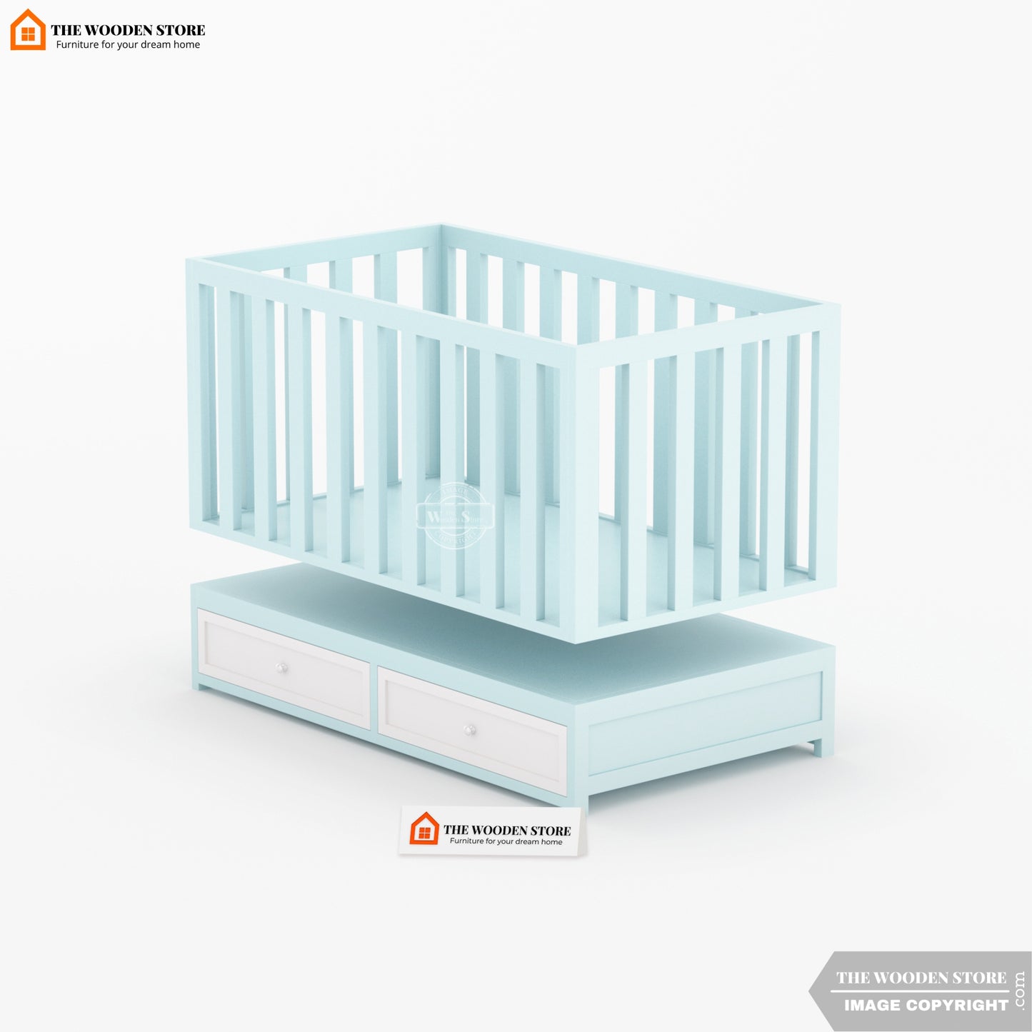 Nursery Baby Crib With Storage Drawer (Blue)
