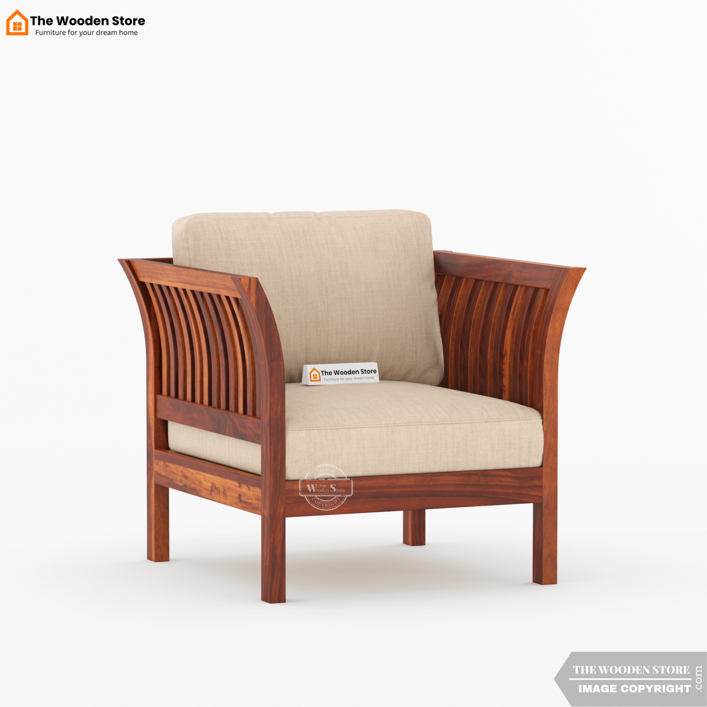 Cristen 3+1+1 Wooden Sofa Set (Honey Finish)