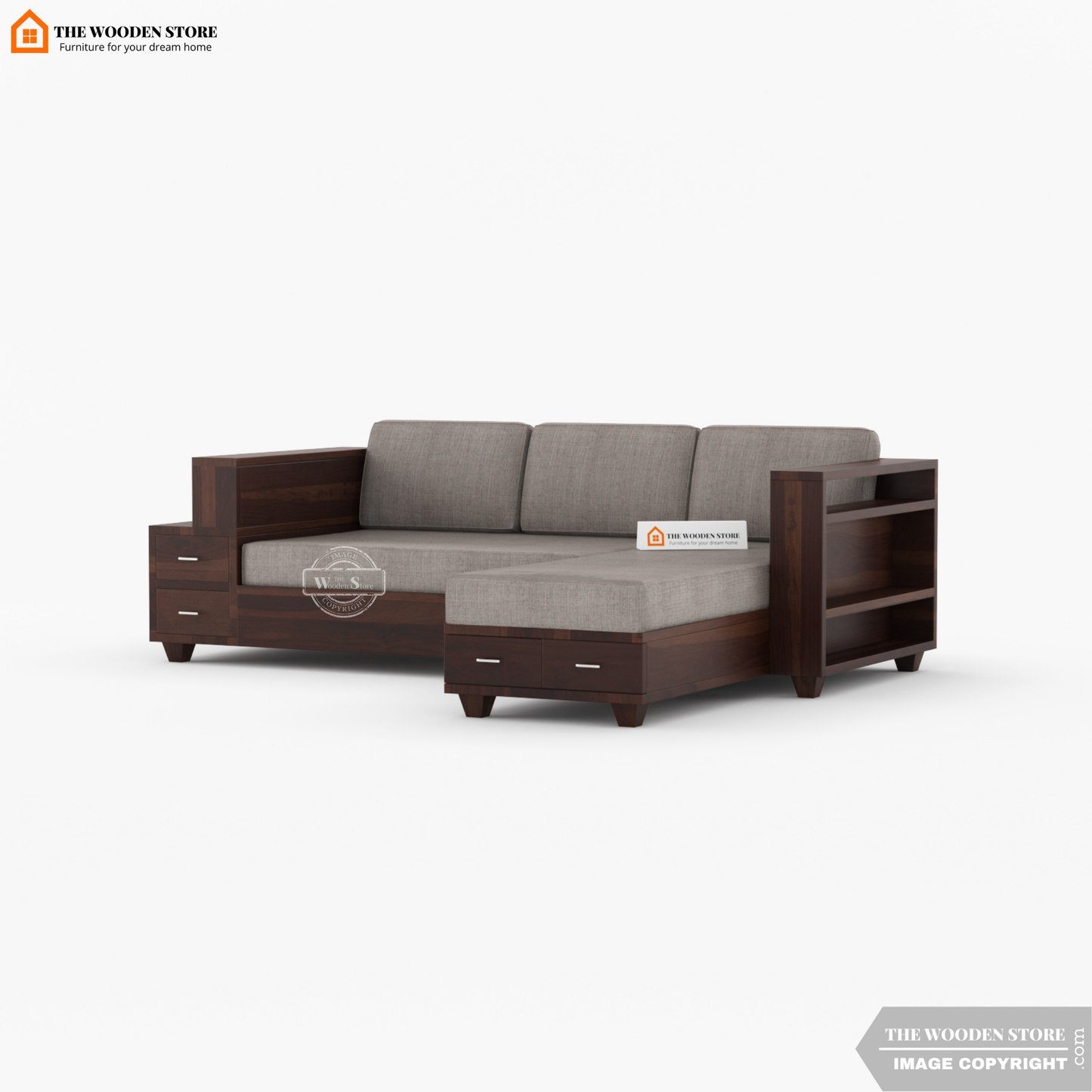Brian L-Shaped Sofa (Walnut Finish)