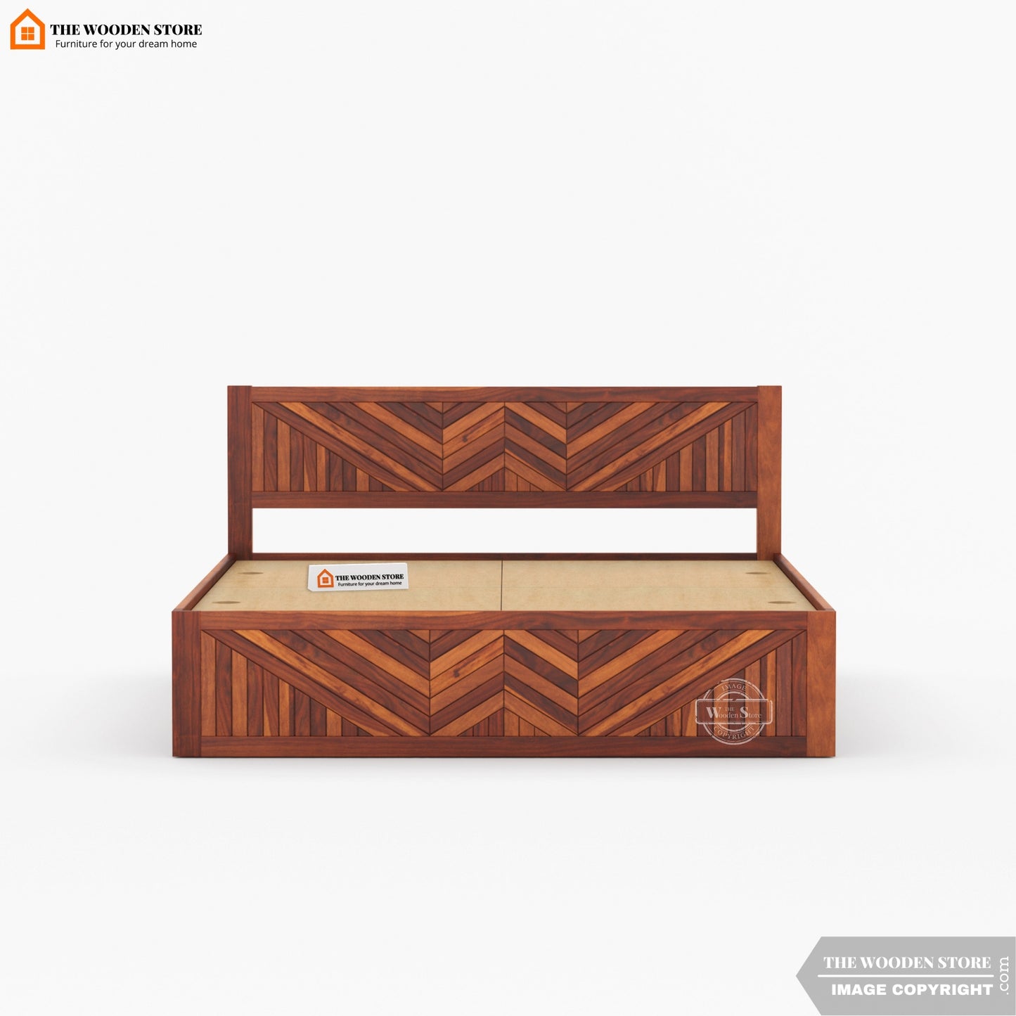 Kyron Bed With Box Storage ( King Size, Honey Finish )