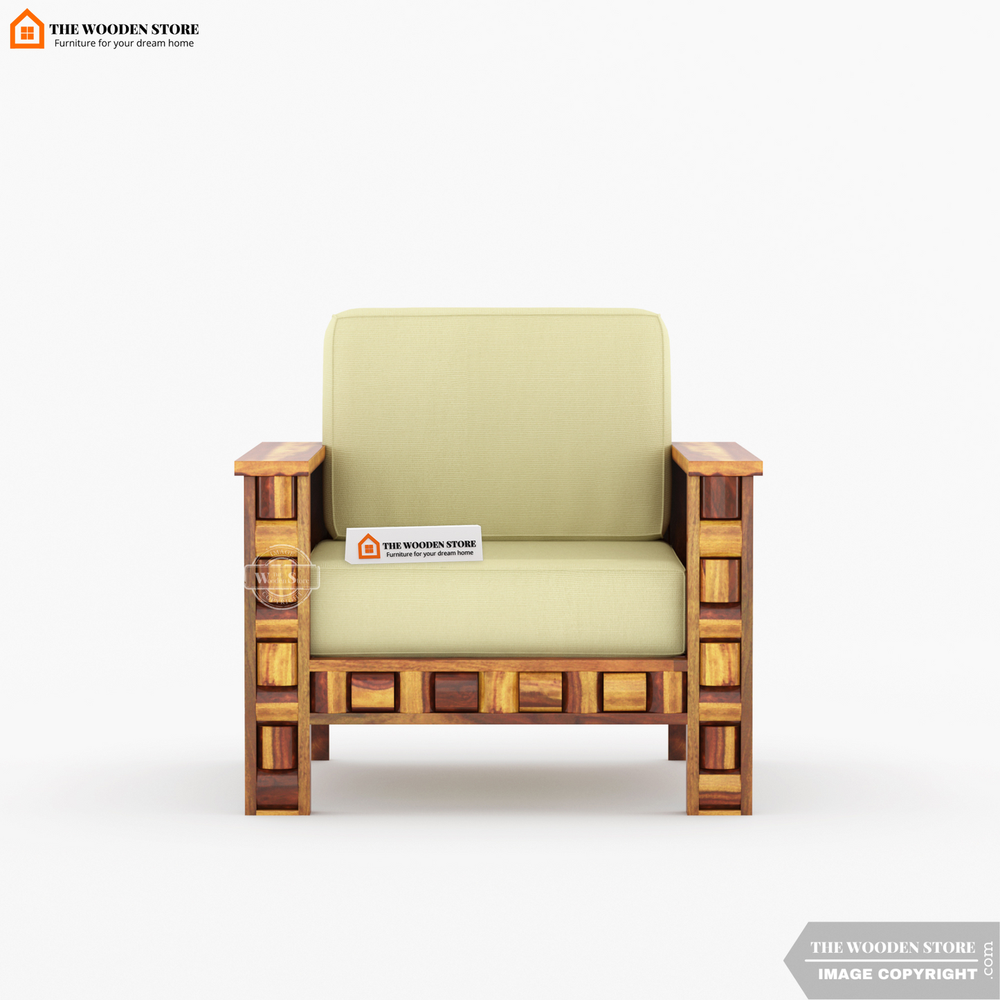 Woodwave 1 Seater Wooden Sofa (Teak Finish)