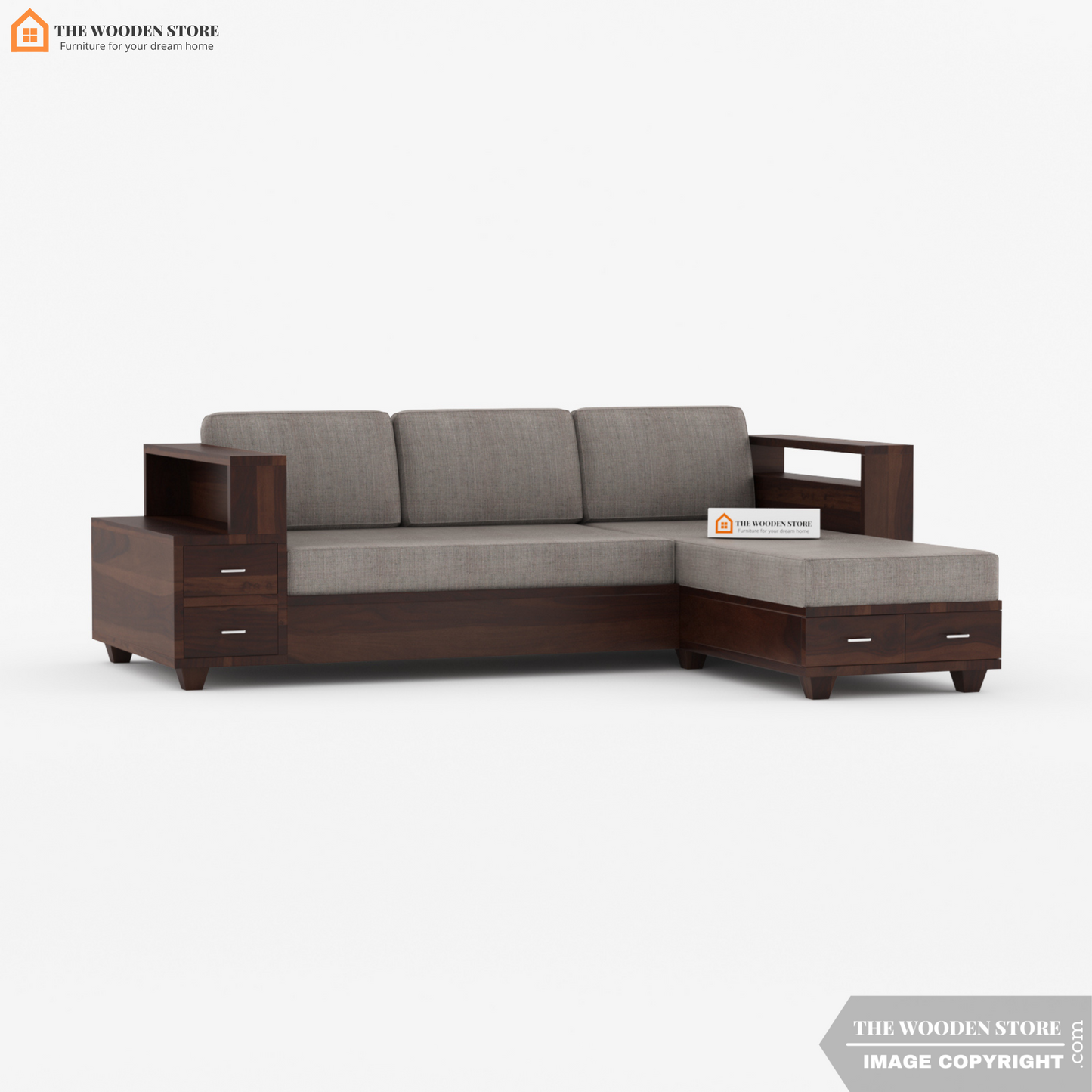 Brian L-Shaped Sofa (Walnut Finish)