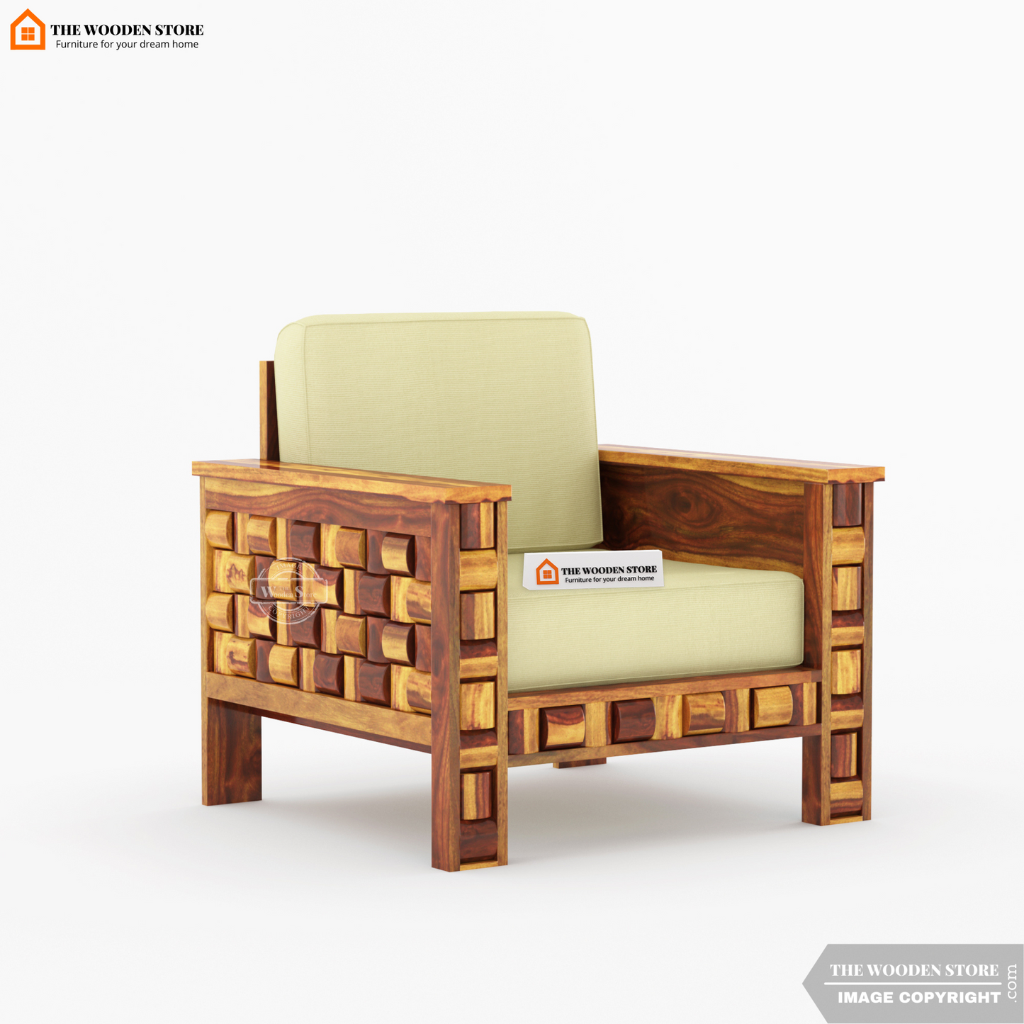 Woodwave 1 Seater Wooden Sofa (Teak Finish)