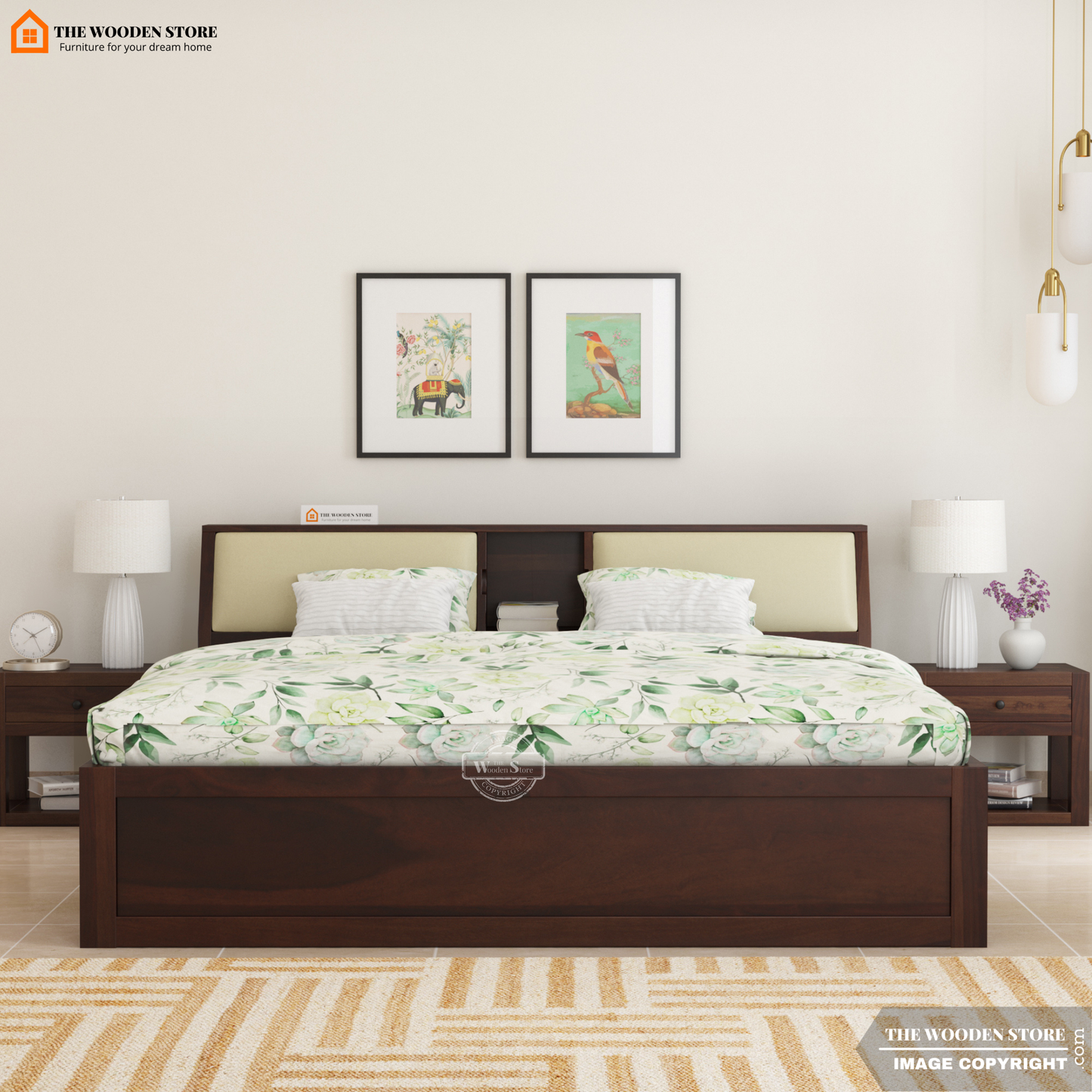 Walker Bed With Box Storage (King Size, Walnut Finish)
