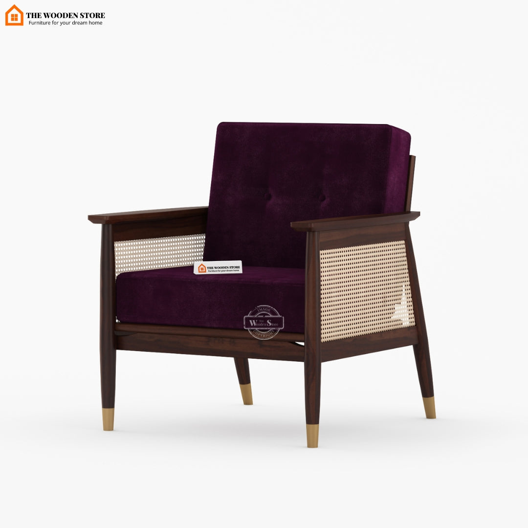 Eliath Cane Arm Chair (Wine Berry, Walnut Finish)