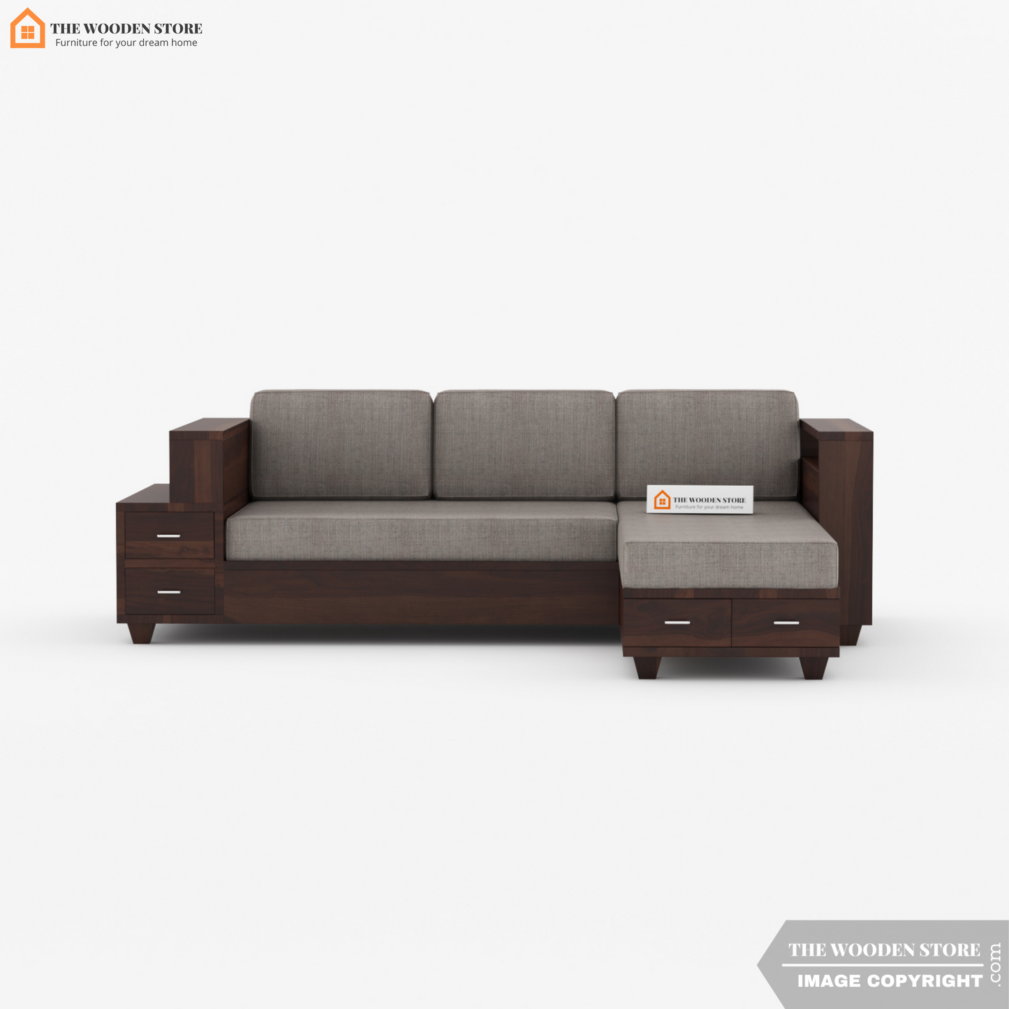 Brian L-Shaped Sofa (Walnut Finish)
