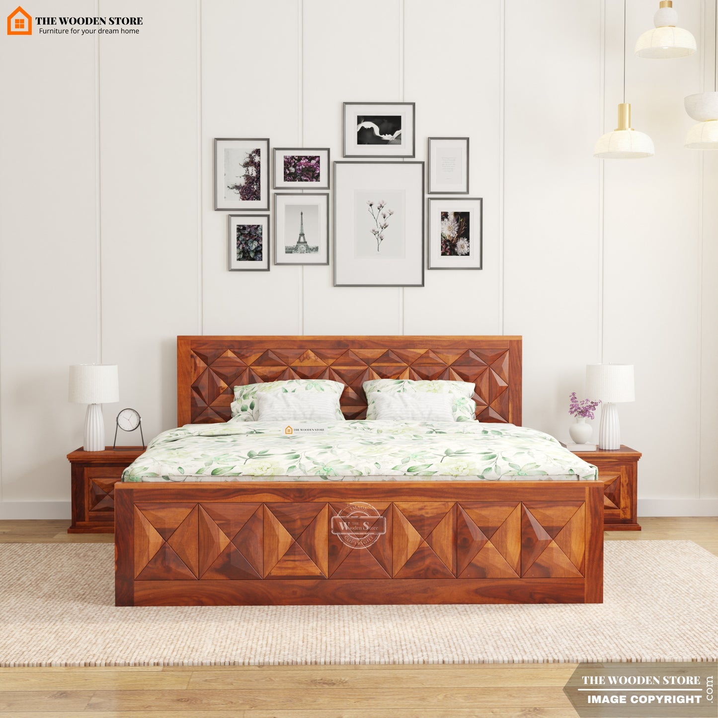 Tessera Hydraulic Bed (King Size, Honey Finish)