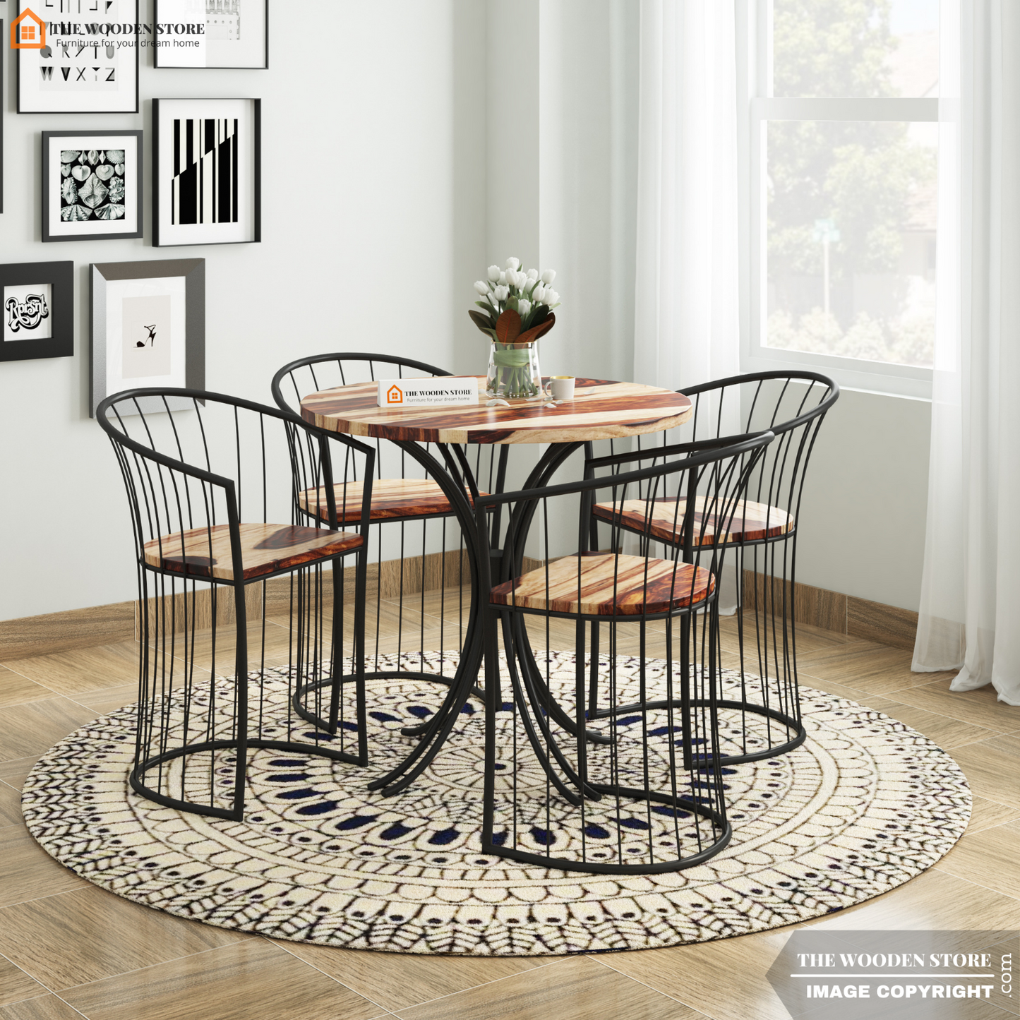 Bistro Metal 4 Seater Dining Set (Natural Finish)