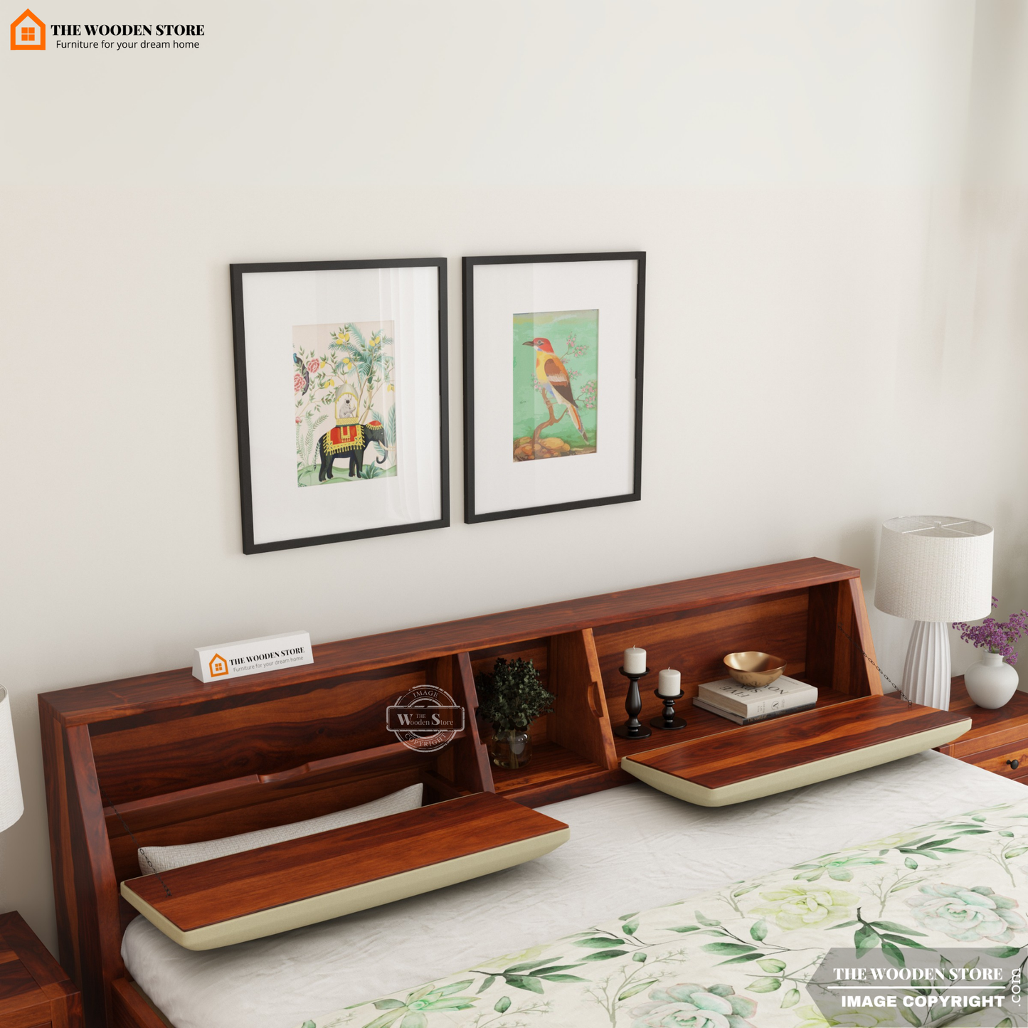 Walker Bed With Box Storage (King Size, Honey Finish)