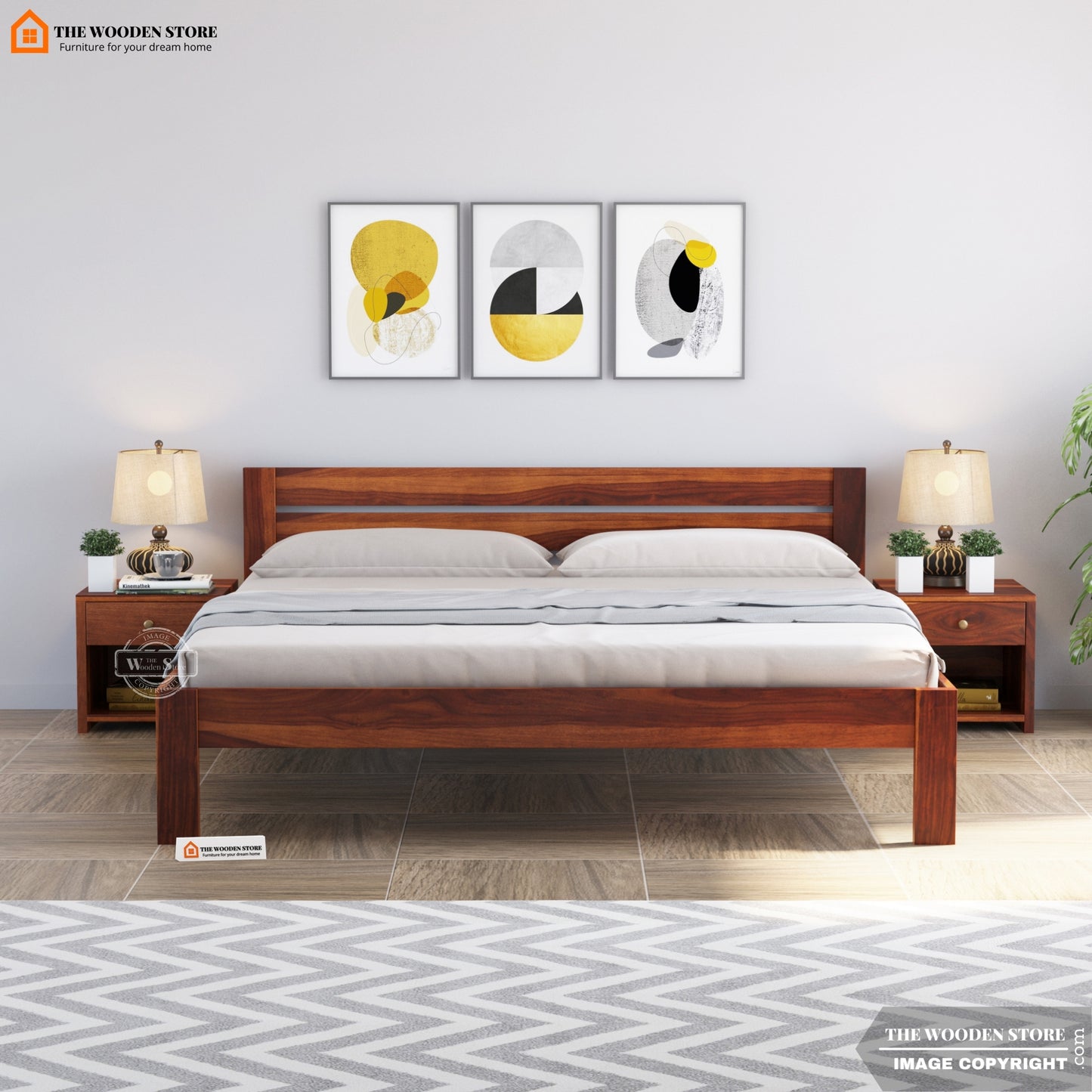 Jasper Bed Without Storage ( King Size, Honey Finish )