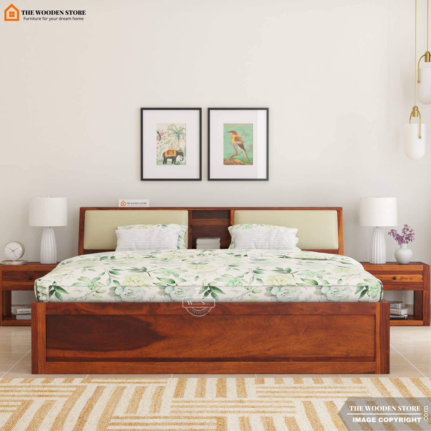 Walker Bed With Box Storage (King Size, Honey Finish)