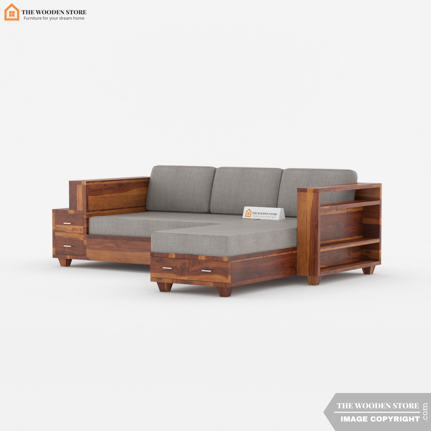 Brian L-Shaped Sofa (Honey Finish)
