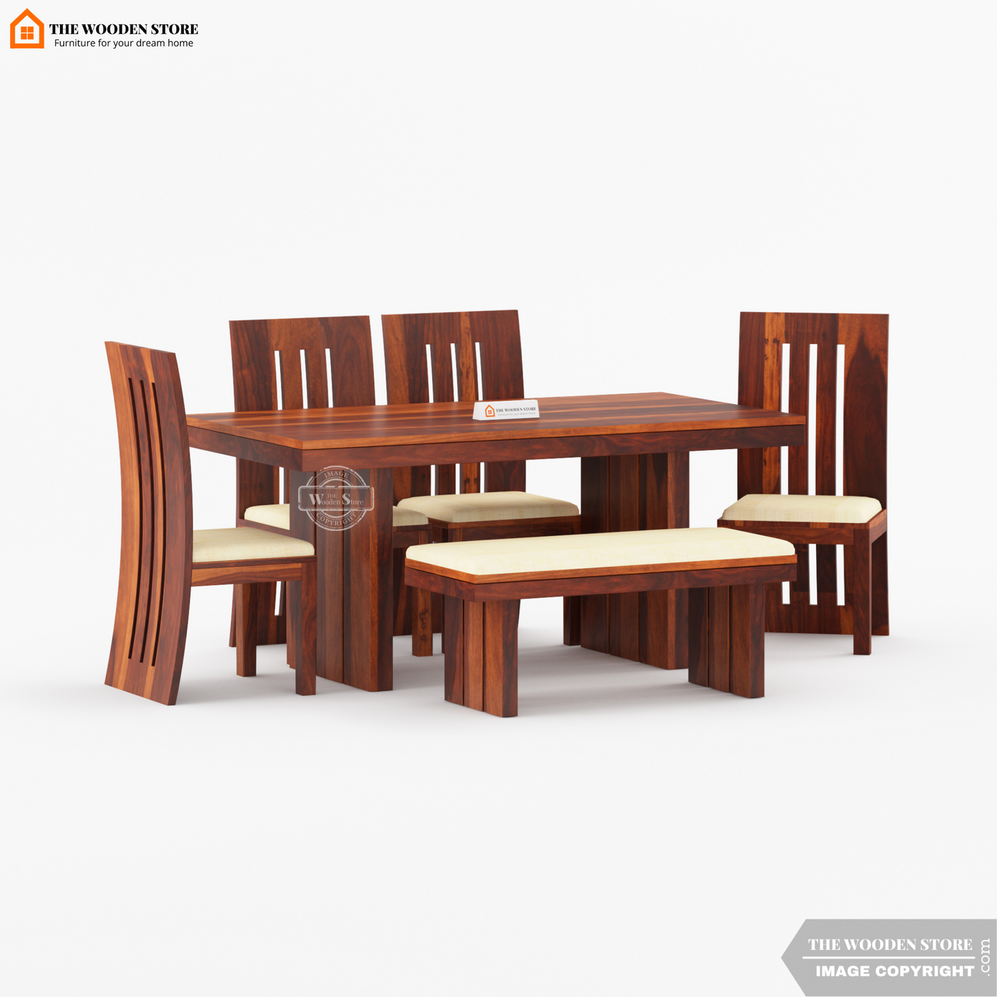 Tom 6 Seater Dining Set With Bench (Honey Finish)