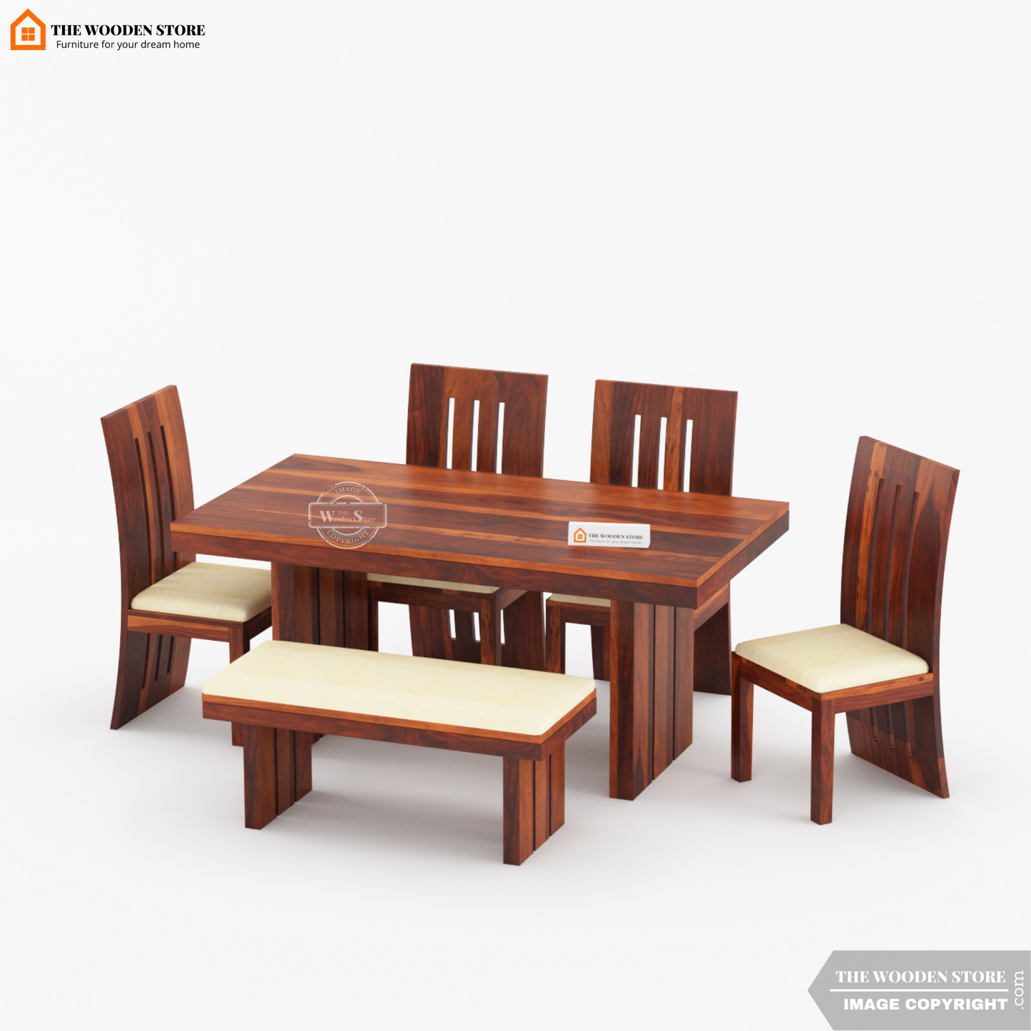 Tom 6 Seater Dining Set With Bench (Honey Finish)