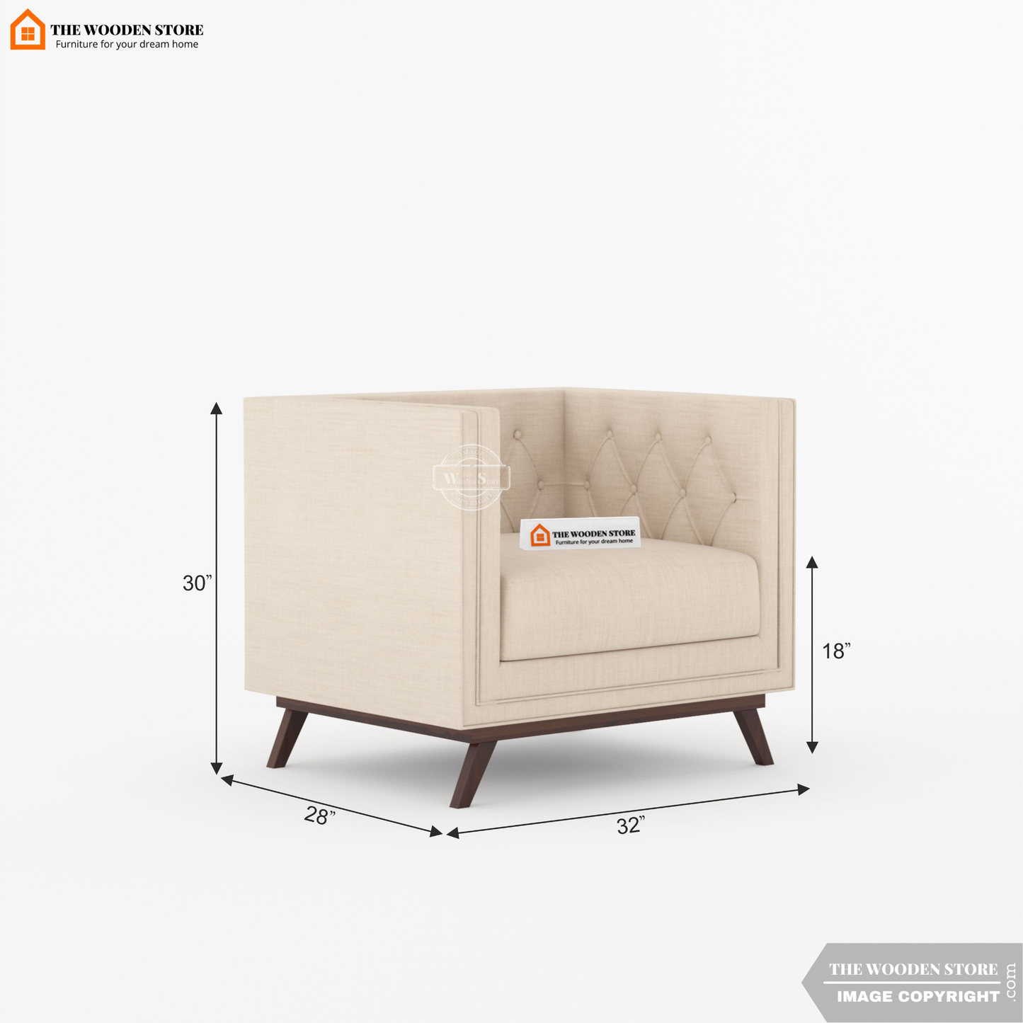 Cologne 1 Seater Fabric Sofa (Soft Vanilla)