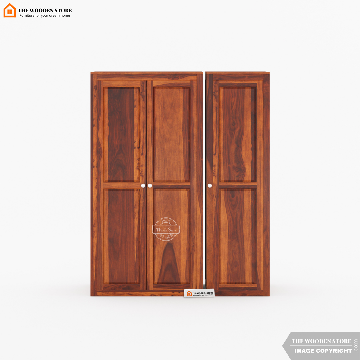 Mateo 3 Door Multi-Utility Wardrobe (Honey Finish)