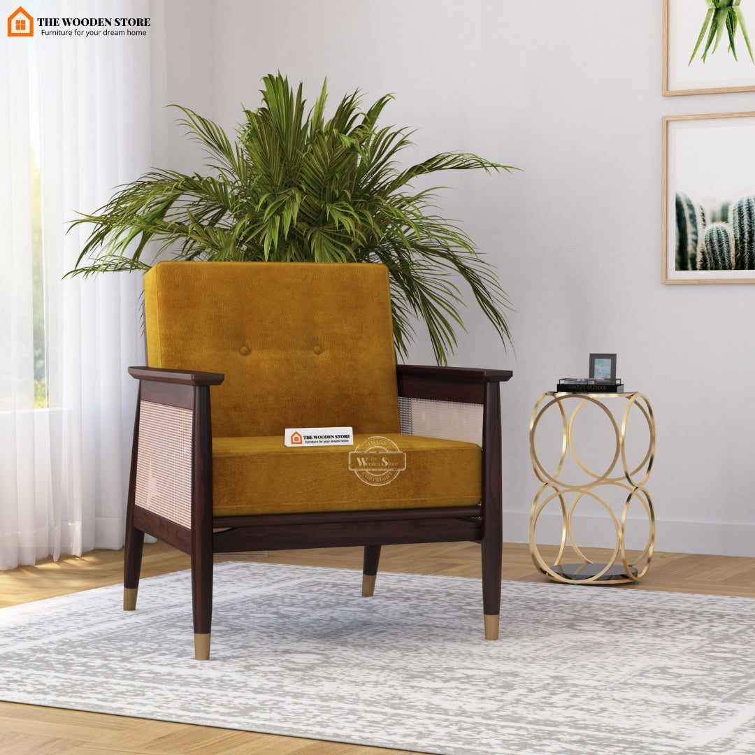 Eliath Cane Arm Chair (Orange Gold, Walnut Finish)