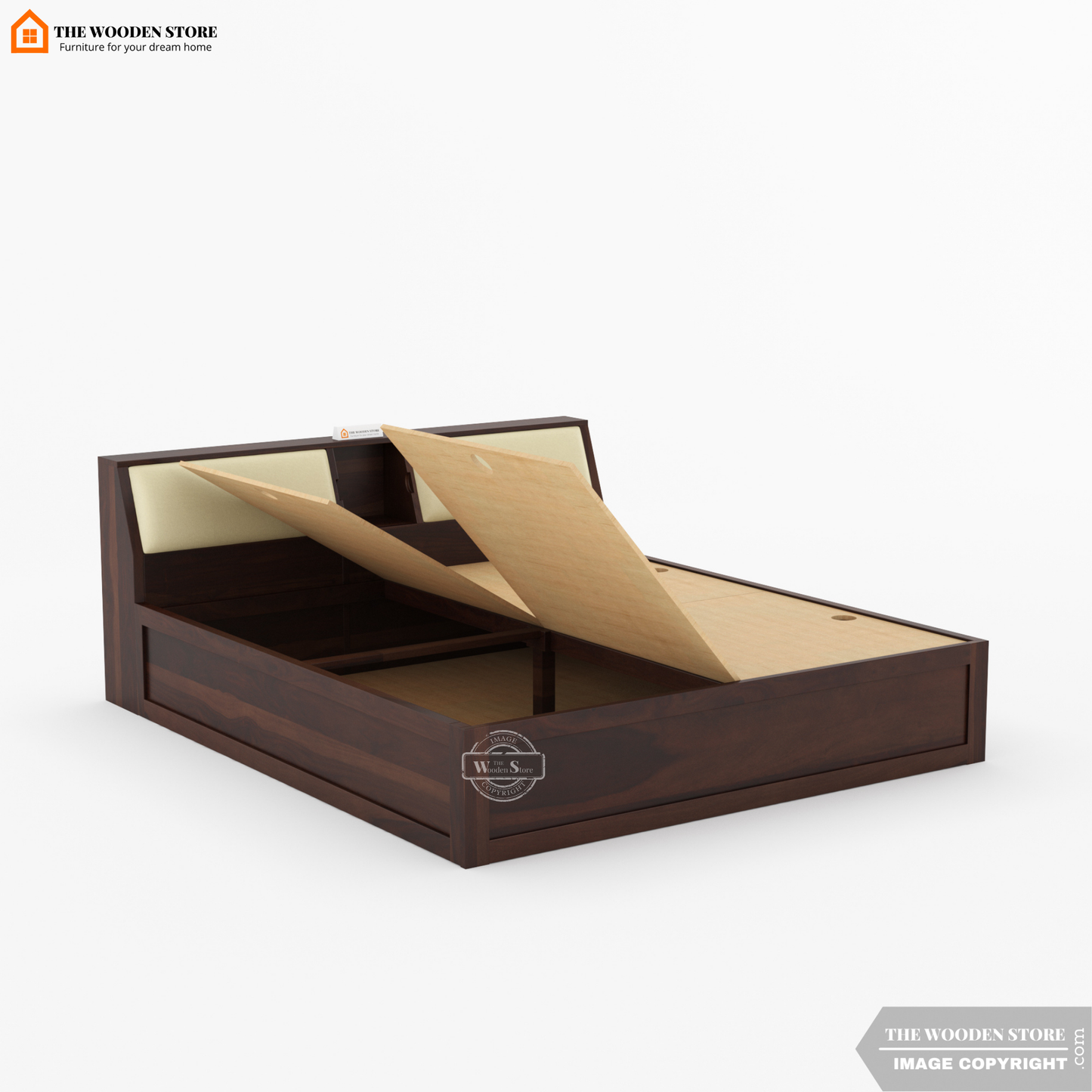 Walker Bed With Box Storage (King Size, Walnut Finish)