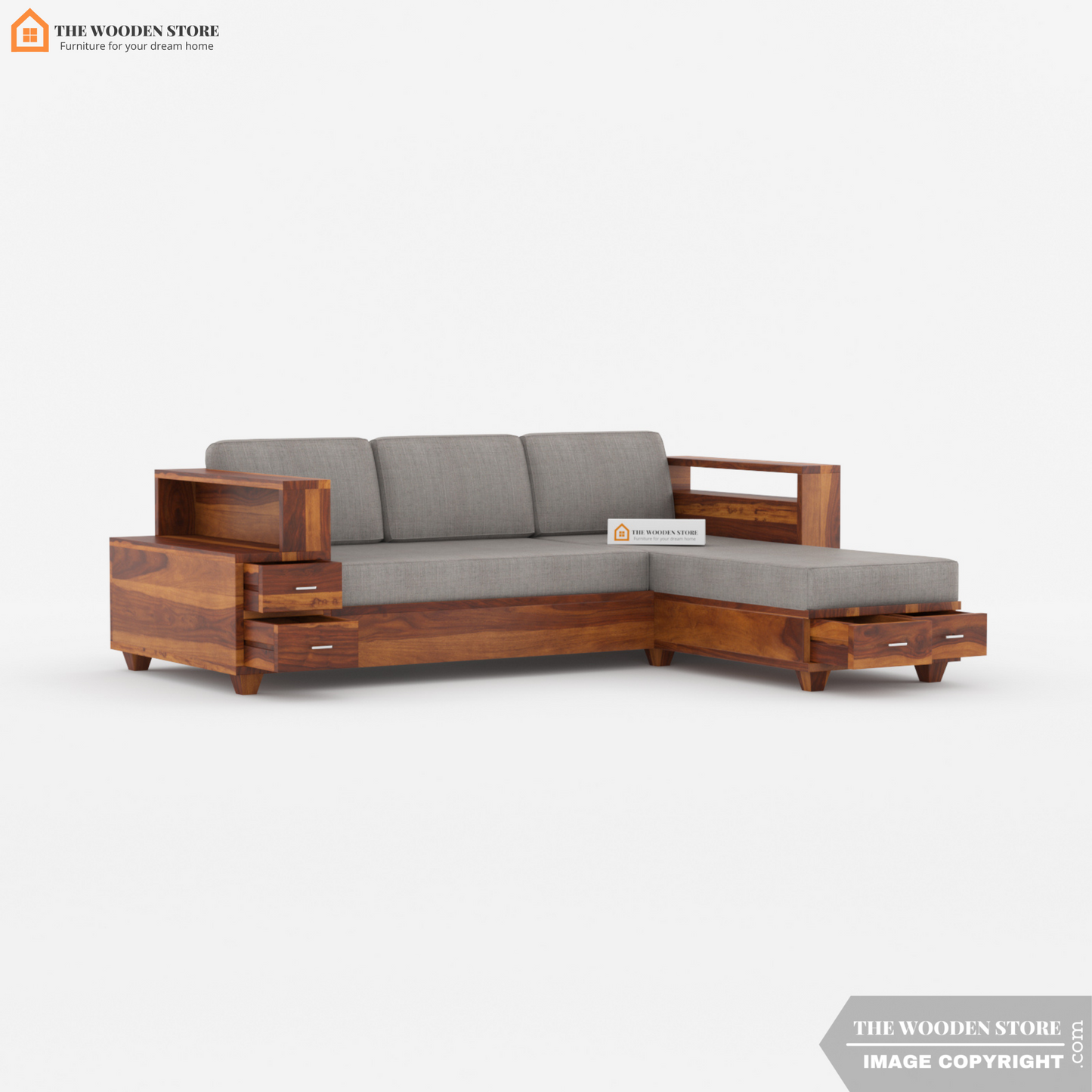 Brian L-Shaped Sofa (Honey Finish)