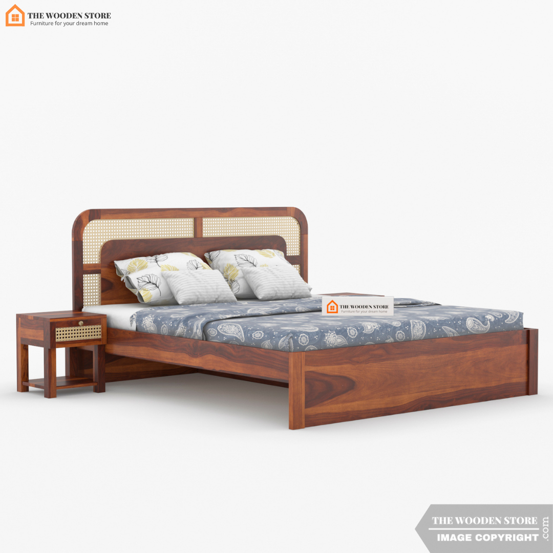 Emma Bed with Drawer Storage (King Size, Honey Finish)