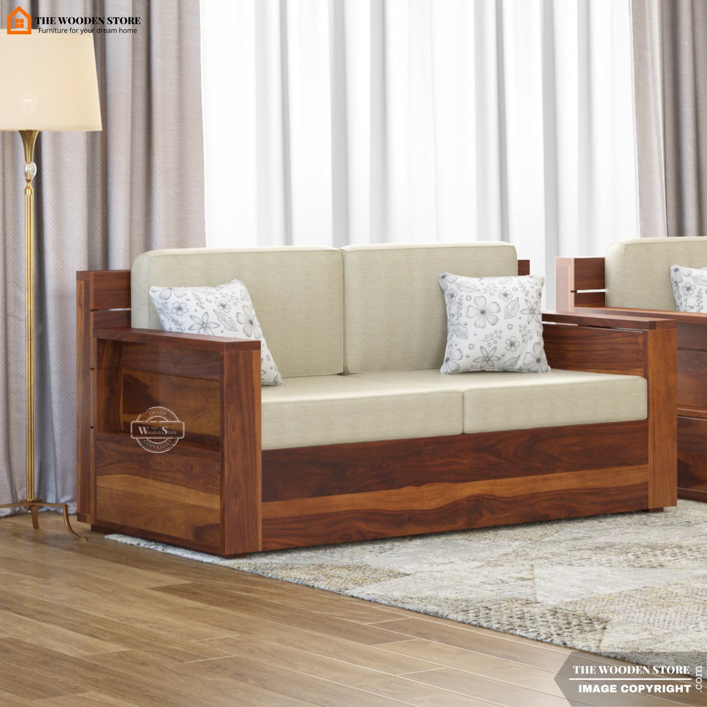Peter 2 Seater Wooden Sofa (Honey Finish)
