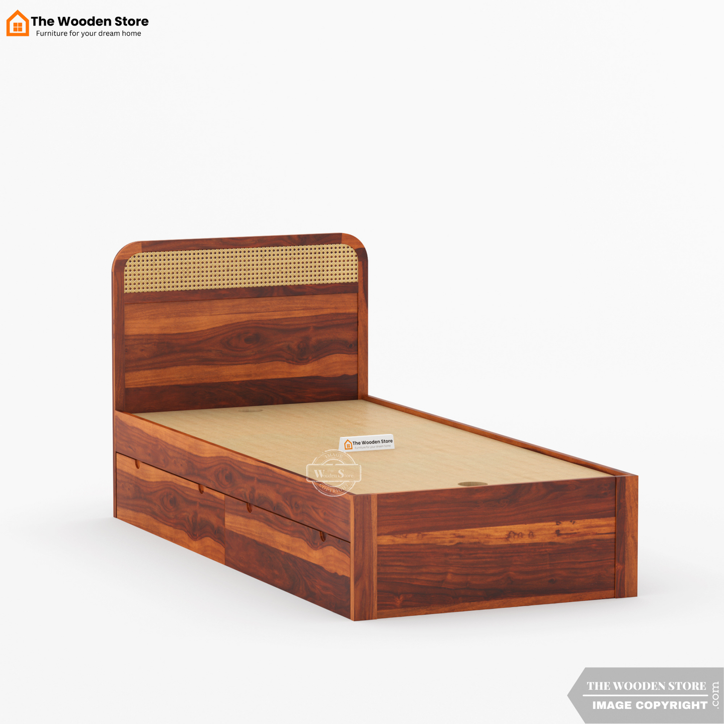 Heritage Single Bed with Drawer Storage and Cane Detailing (Honey Finish)