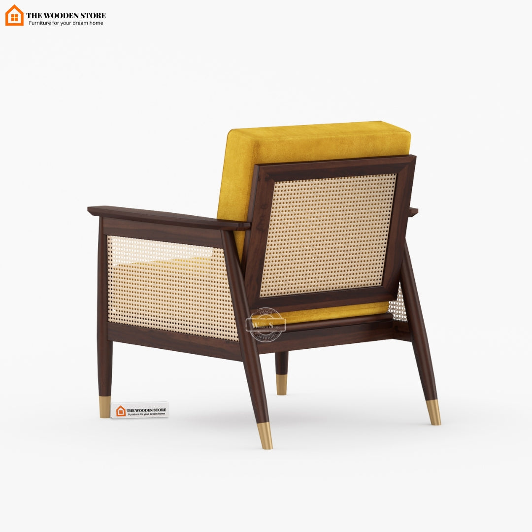 Eliath Cane Arm Chair (Orange Gold, Walnut Finish)