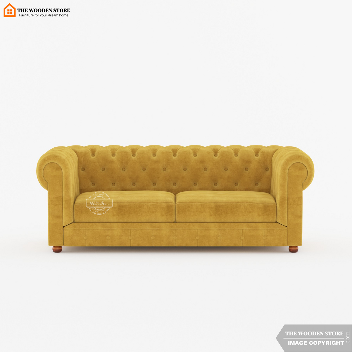 Ronin 3 Seater Chesterfield Fabric Sofa (Orange Gold)