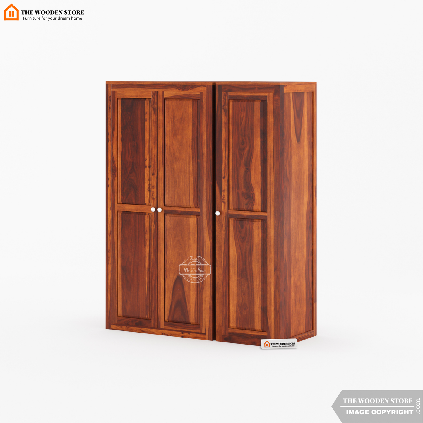 Mateo 3 Door Multi-Utility Wardrobe (Honey Finish)