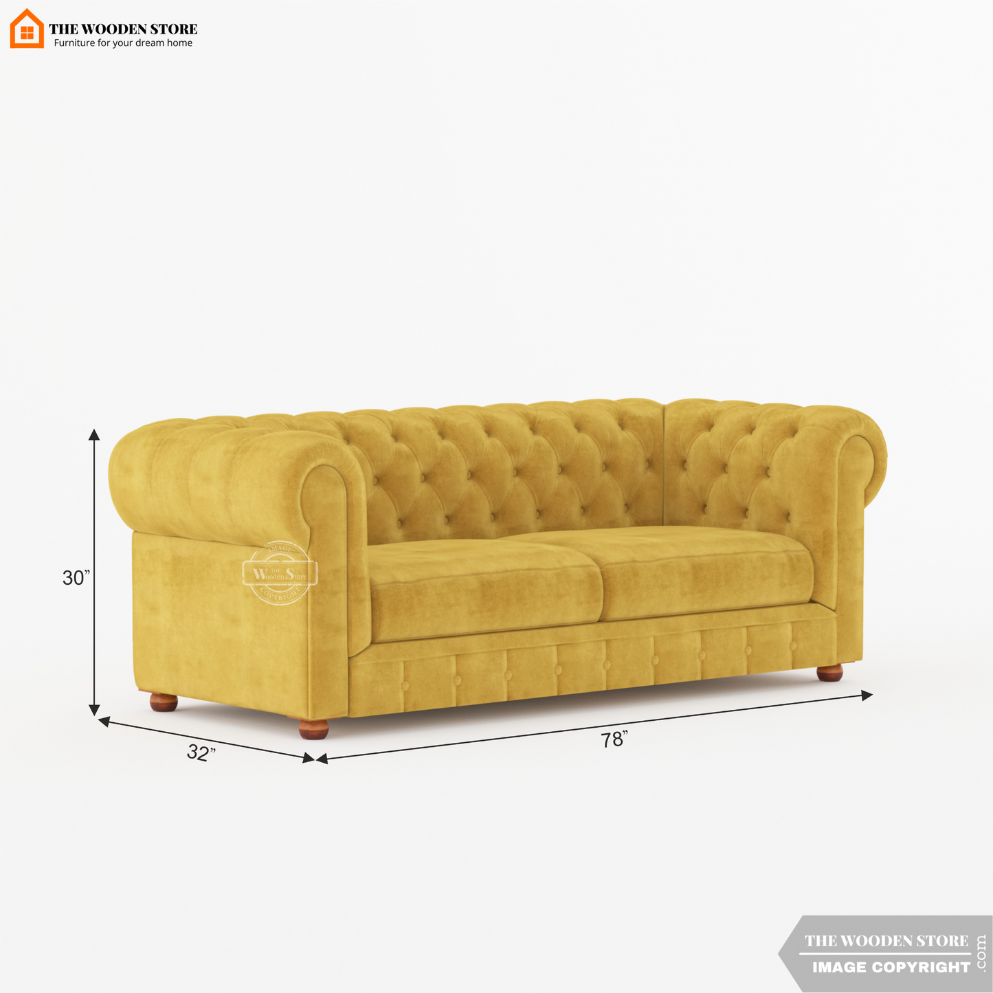 Ronin 3 Seater Chesterfield Fabric Sofa (Orange Gold)