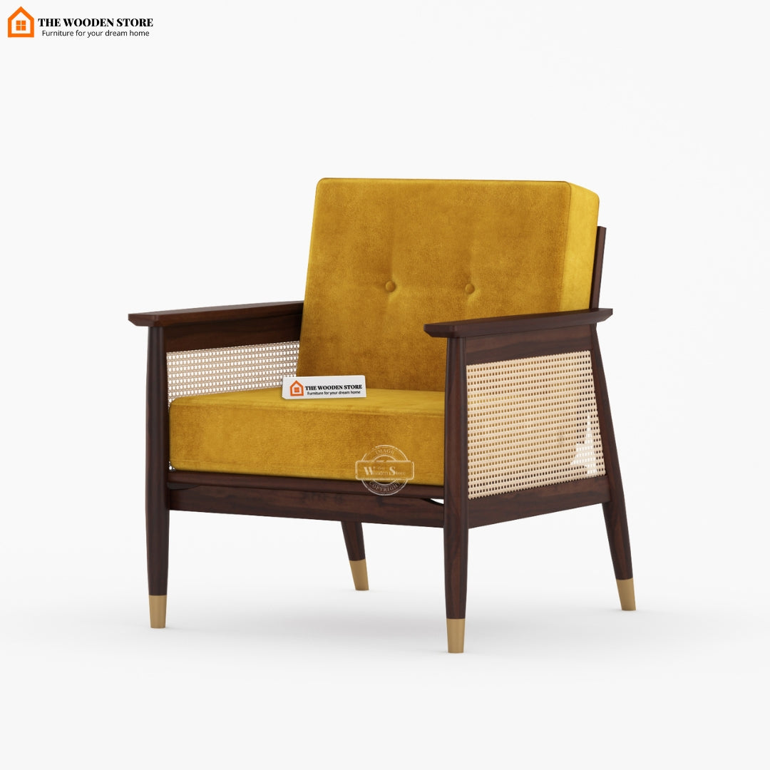 Eliath Cane Arm Chair (Orange Gold, Walnut Finish)