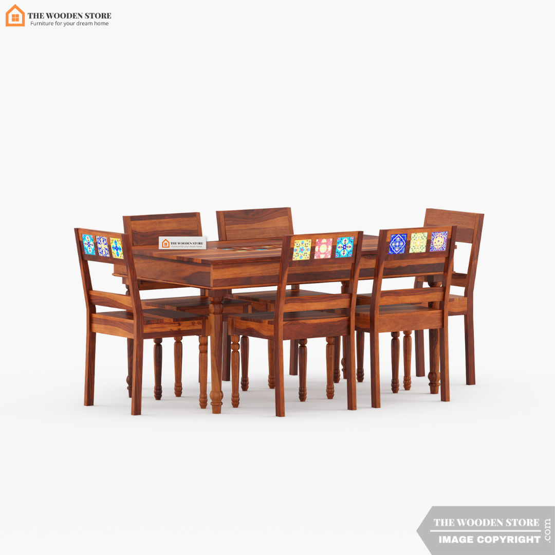 Bunny 6 Seater Dining Table Set (Honey Finish)