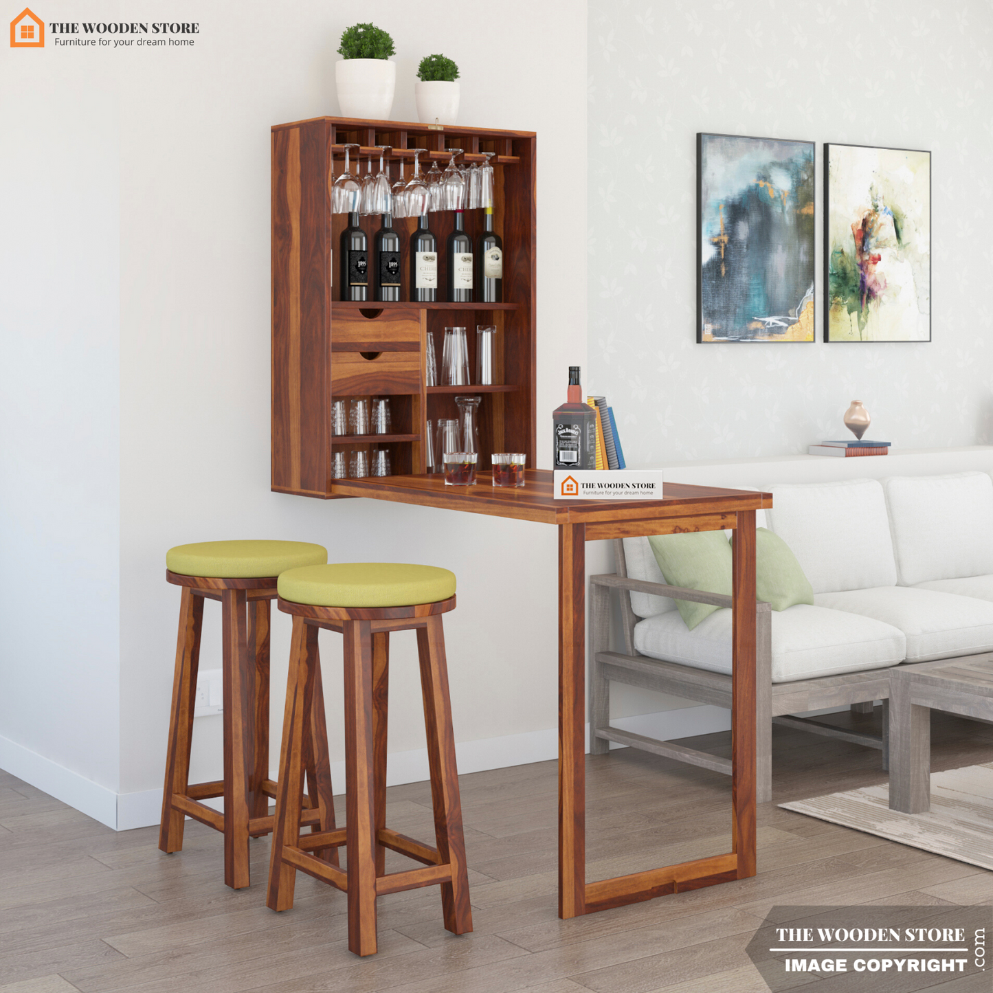 Jason Wall Mounted Bar Cabinet (Honey Finish)