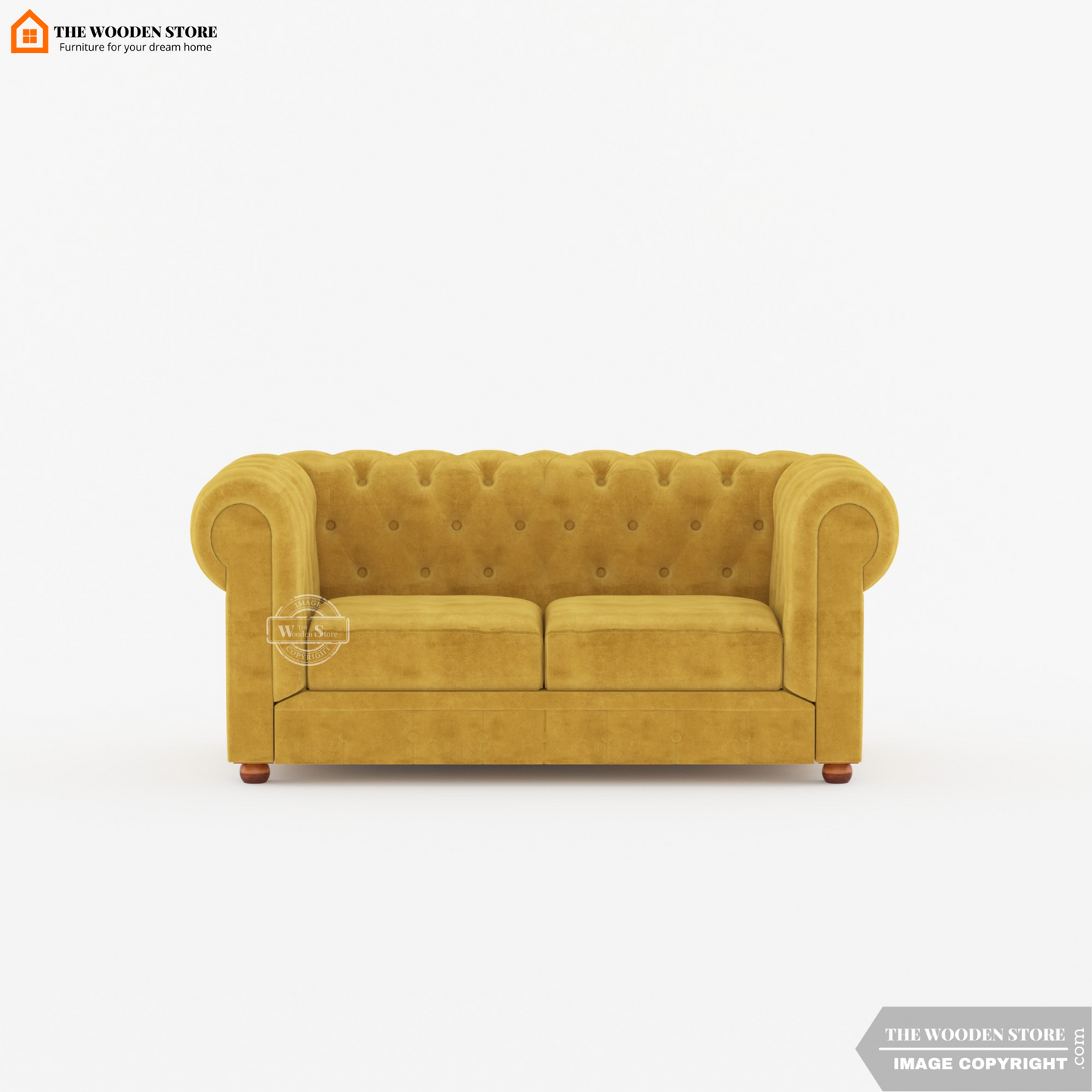 Ronin 2 Seater Chesterfield Fabric Sofa (Orange Gold)