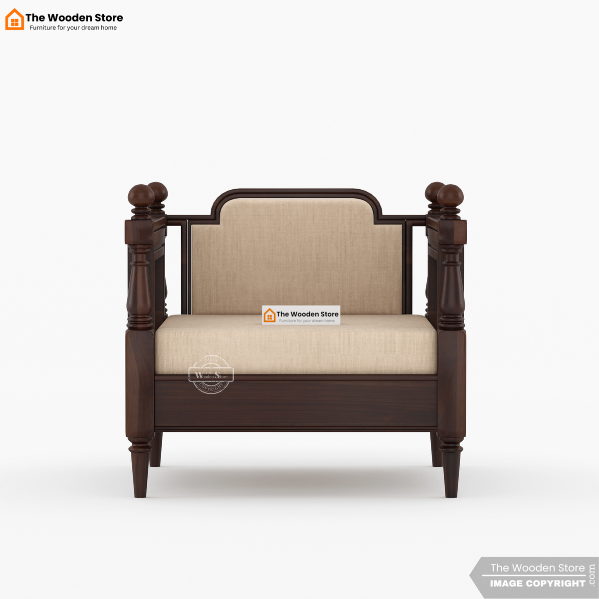 Ventura 3+1+1 Wooden Sofa Set (Walnut Finish)