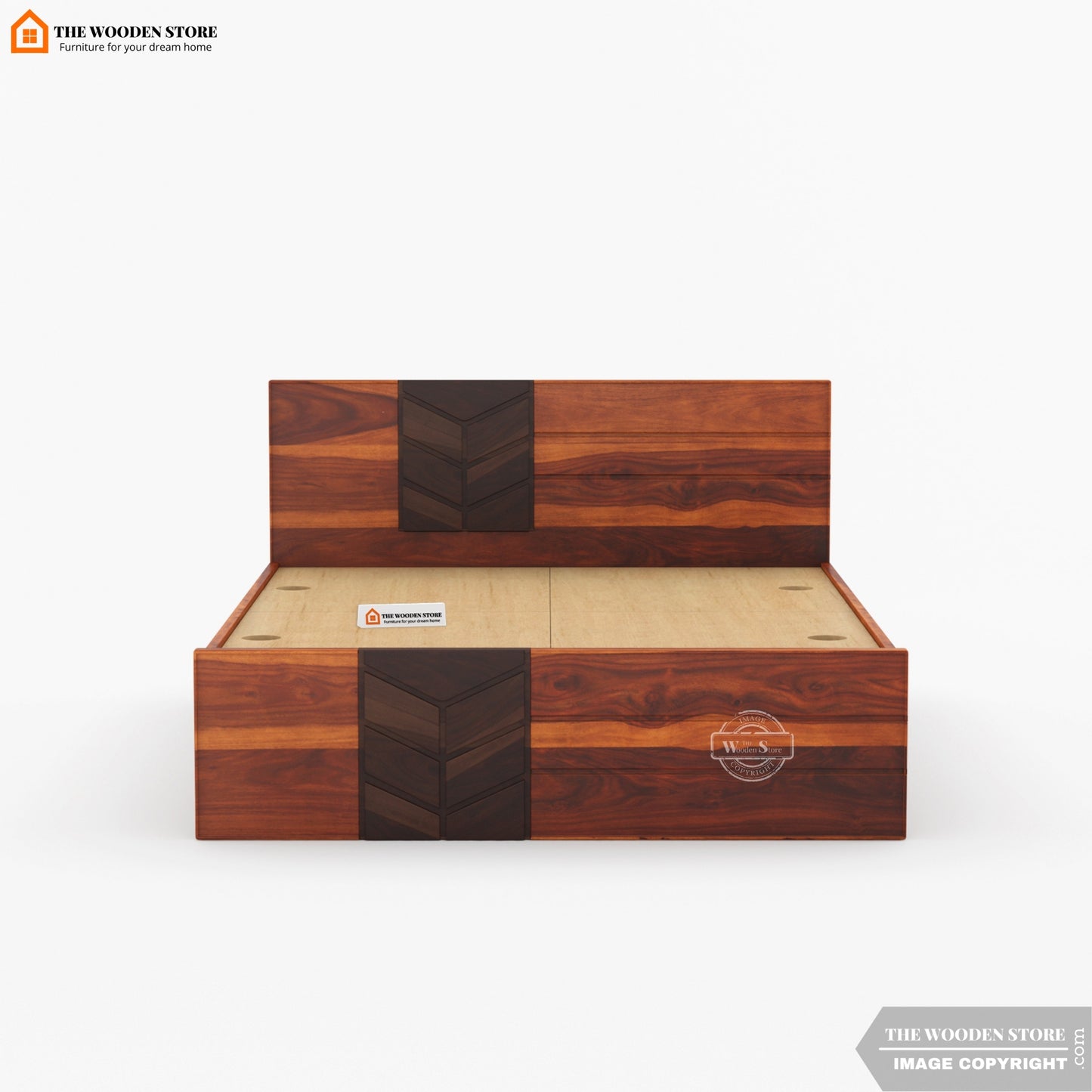 Travie Bed with Drawer Storage (Queen Size, Honey Finish)