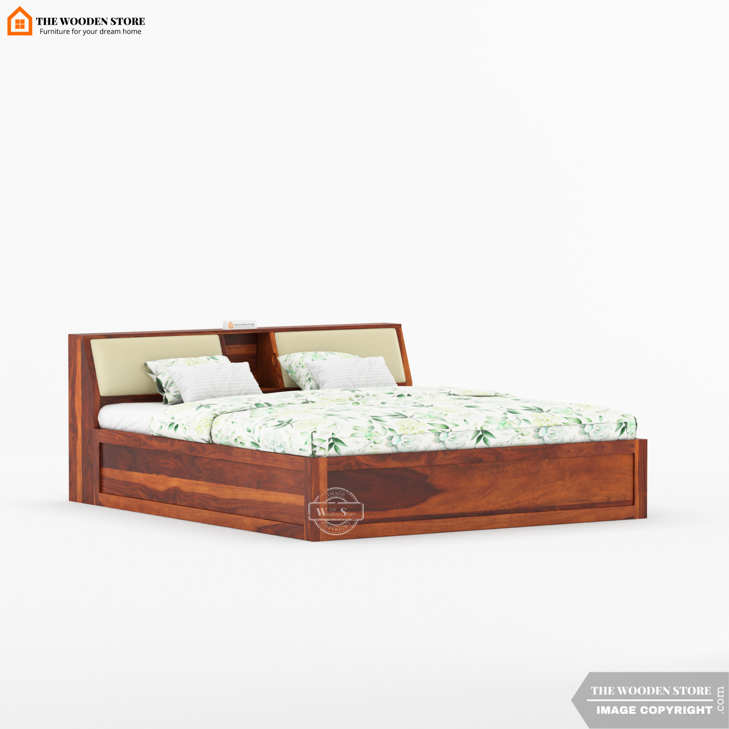Walker Bed With Box Storage (King Size, Honey Finish)