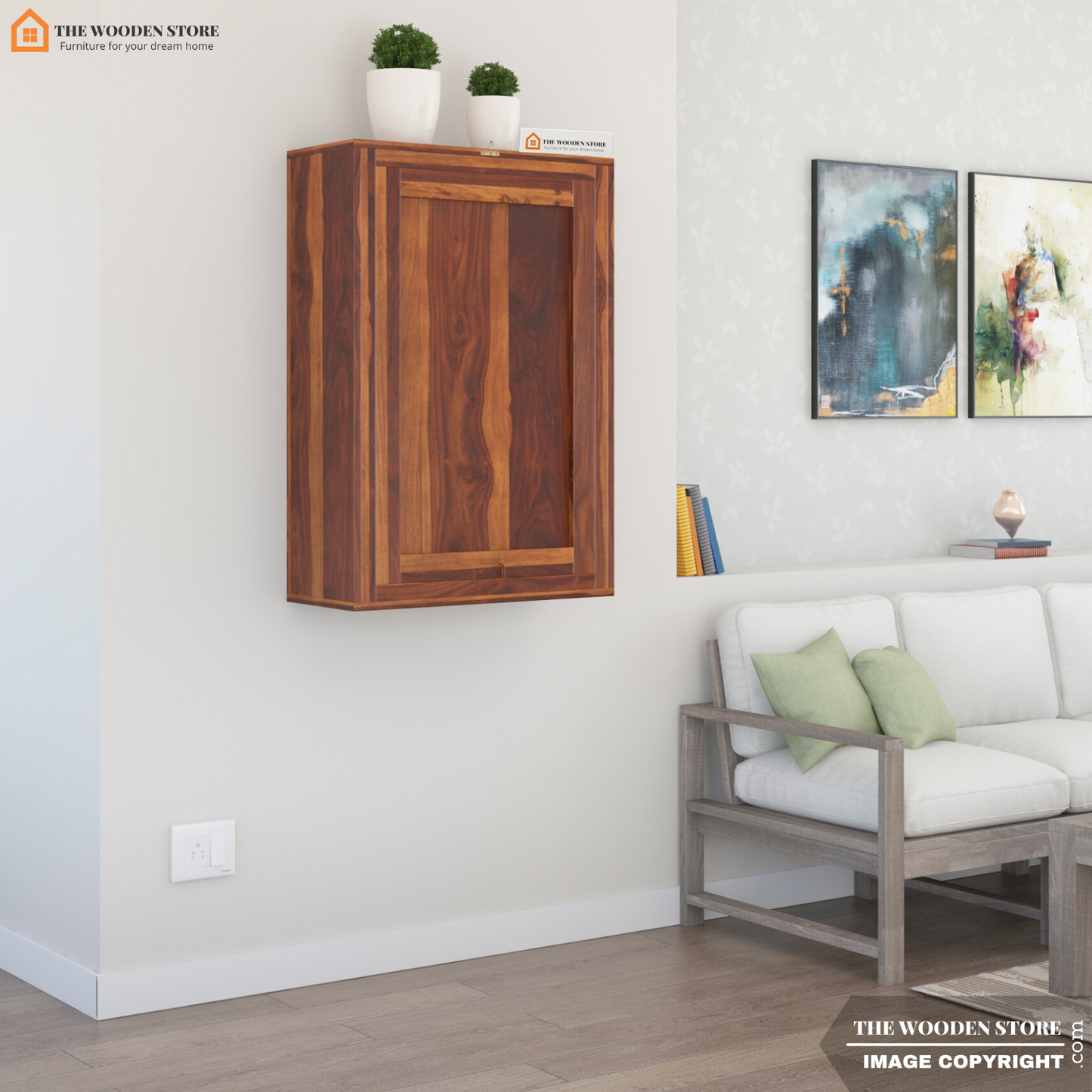 Jason Wall Mounted Bar Cabinet (Honey Finish)