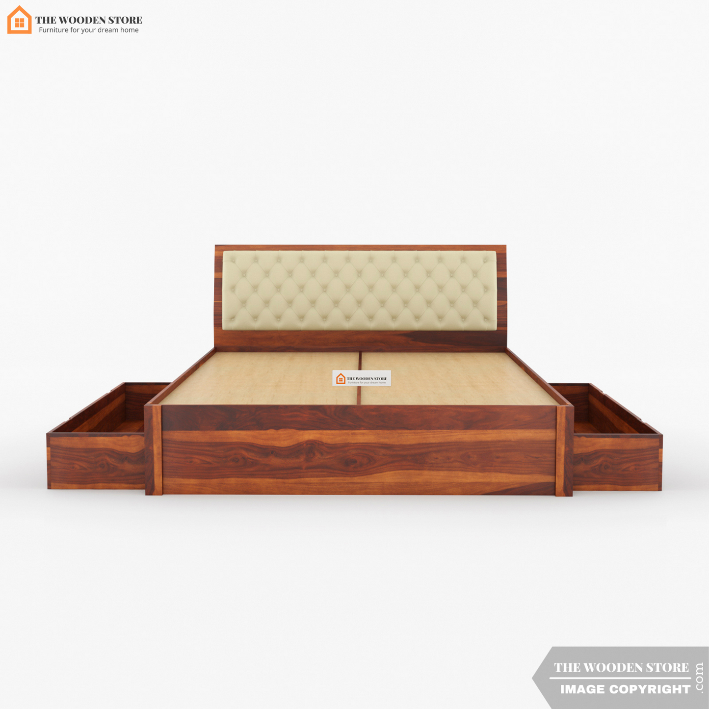 Prince Drawer Storage Bed With Bedside (King Size, Honey Finish)