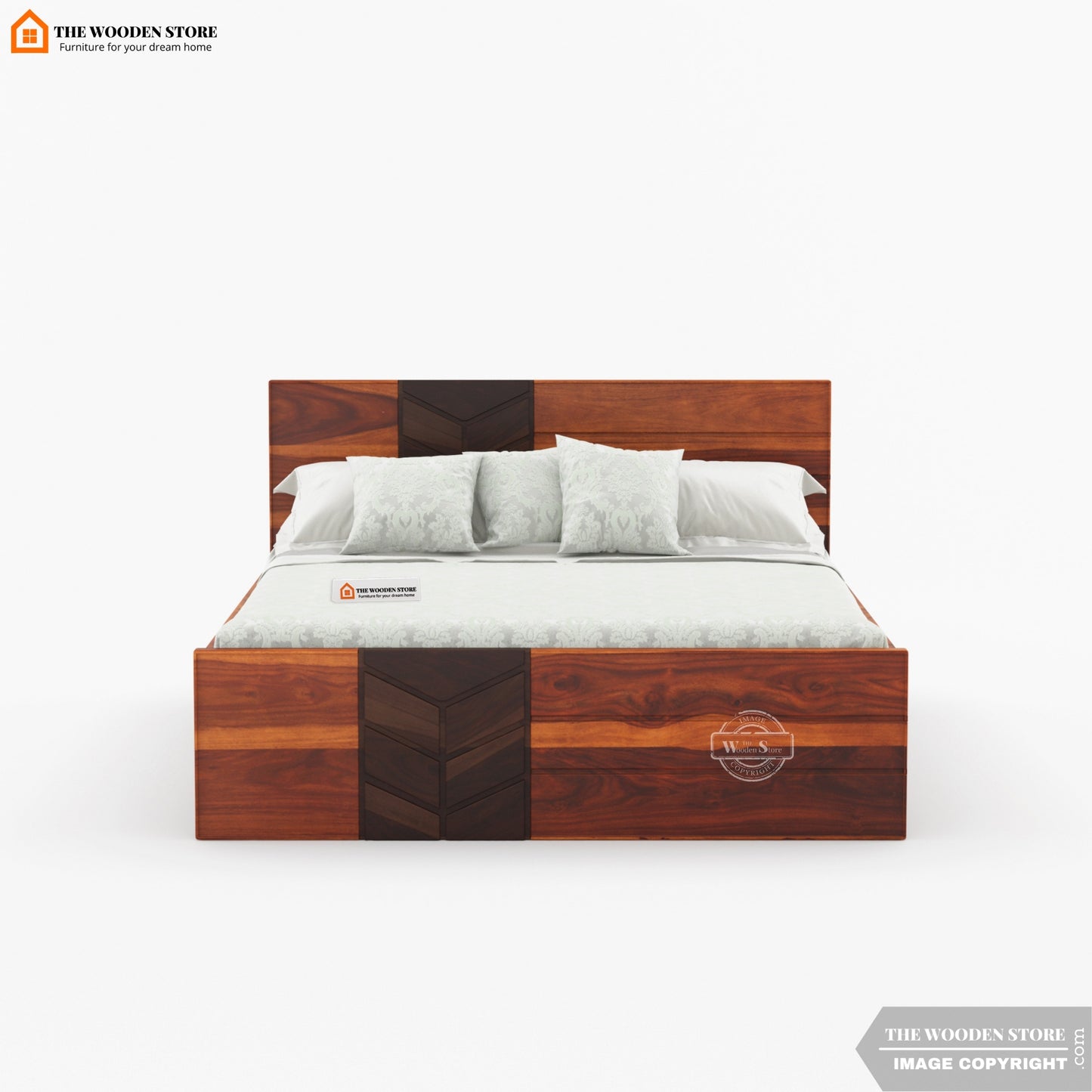 Travie Bed with Drawer Storage (Queen Size, Honey Finish)