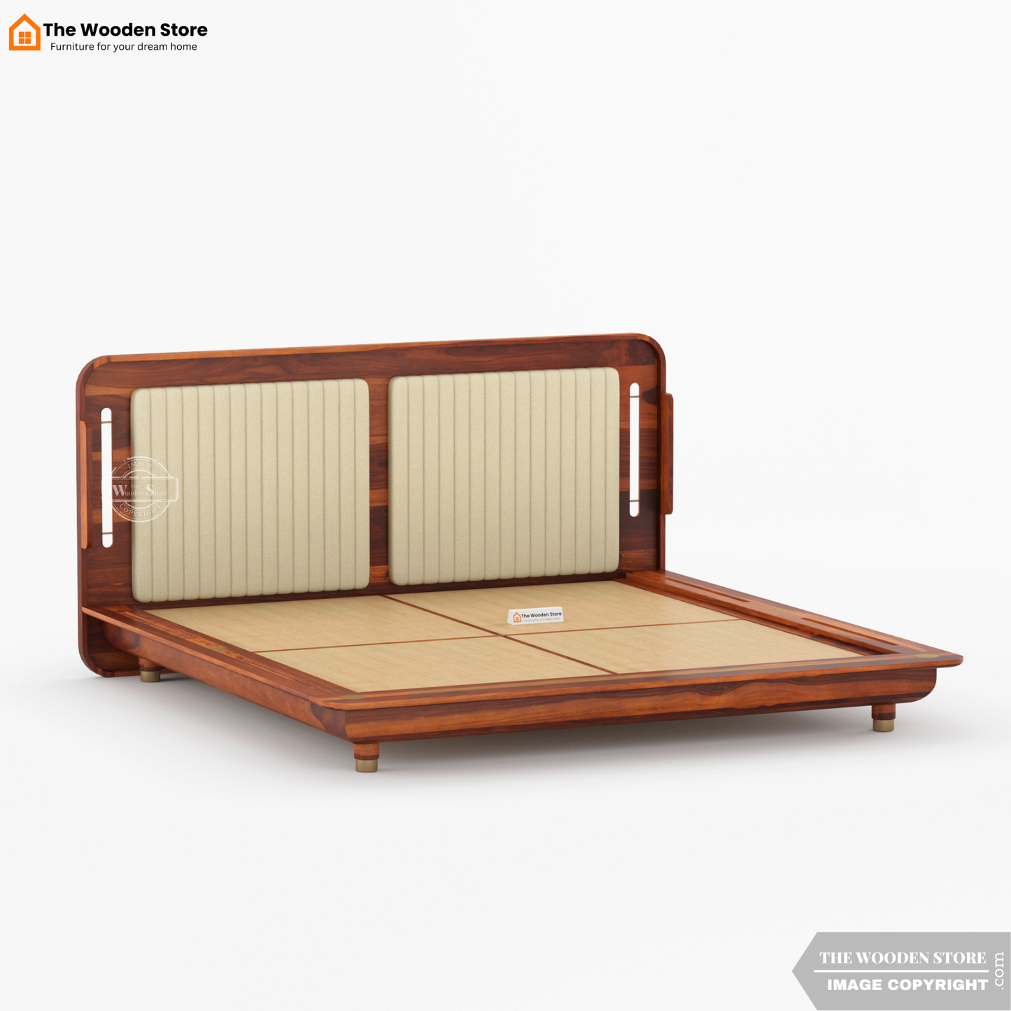 Liam Upholstered Platform Bed without Storage (King Size, Honey Finish)