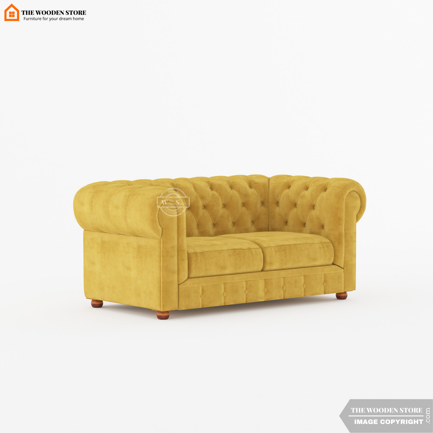 Ronin 2 Seater Chesterfield Fabric Sofa (Orange Gold)