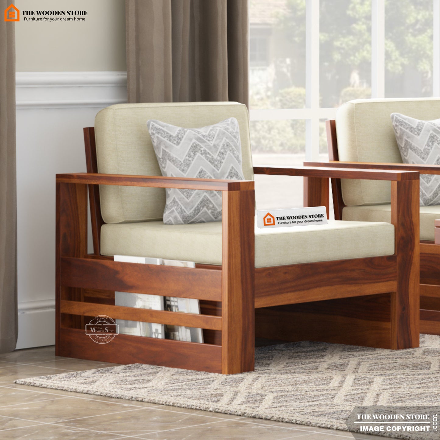 Victor 1 Seater Wooden Sofa (Honey Finish)