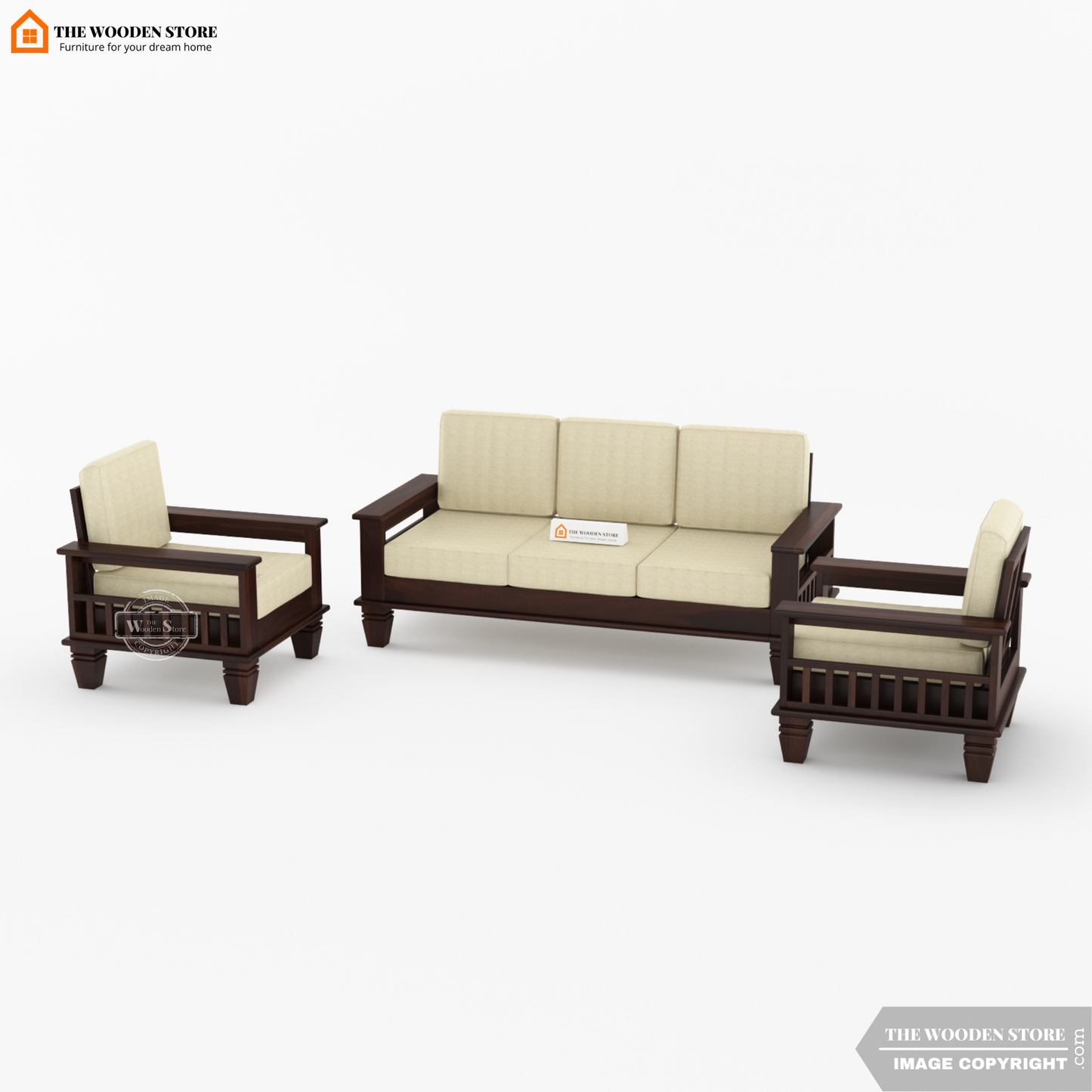 Charlie 3+1+1 Wooden Sofa Set (Walnut Finish)