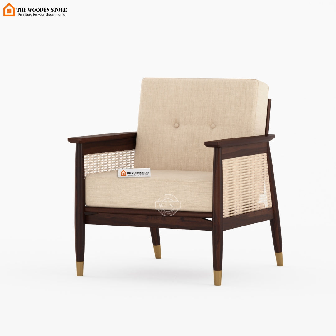 Eliath Cane Arm Chair (Soft Vanilla, Walnut Finish)