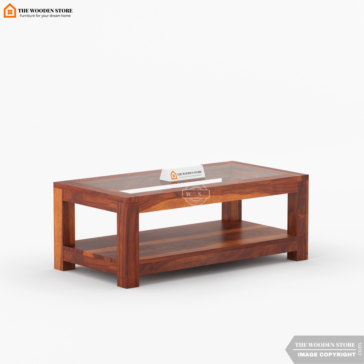 Cove Glass Top Coffee Table (Honey Finish)
