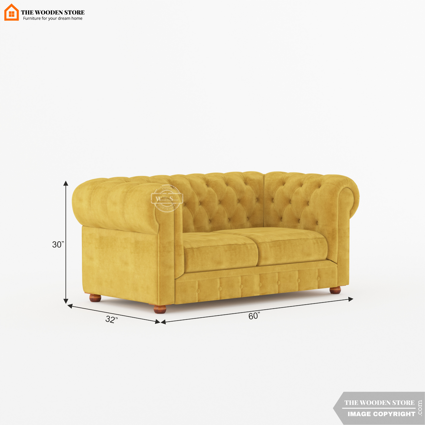 Ronin 2 Seater Chesterfield Fabric Sofa (Orange Gold)